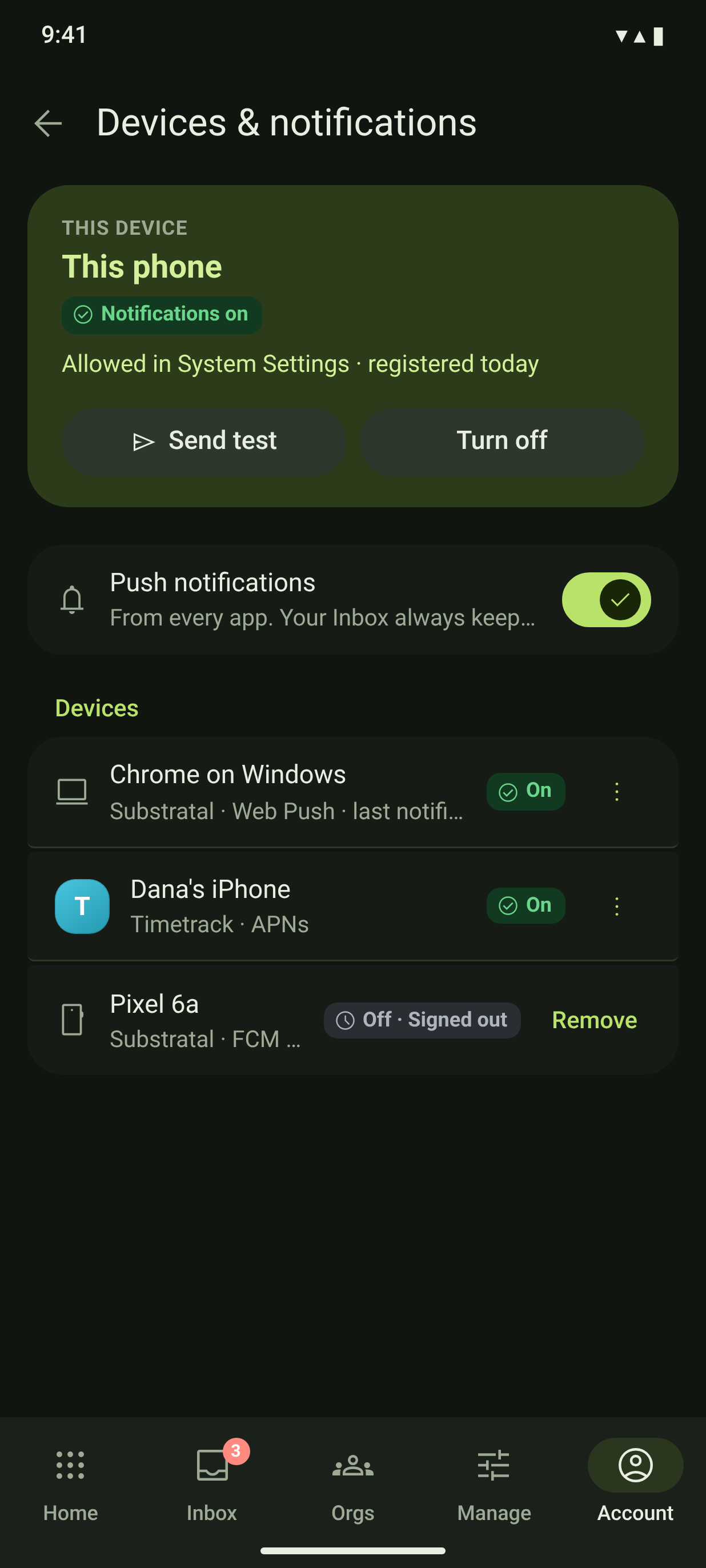 NTF-03 · Devices & notifications — dark