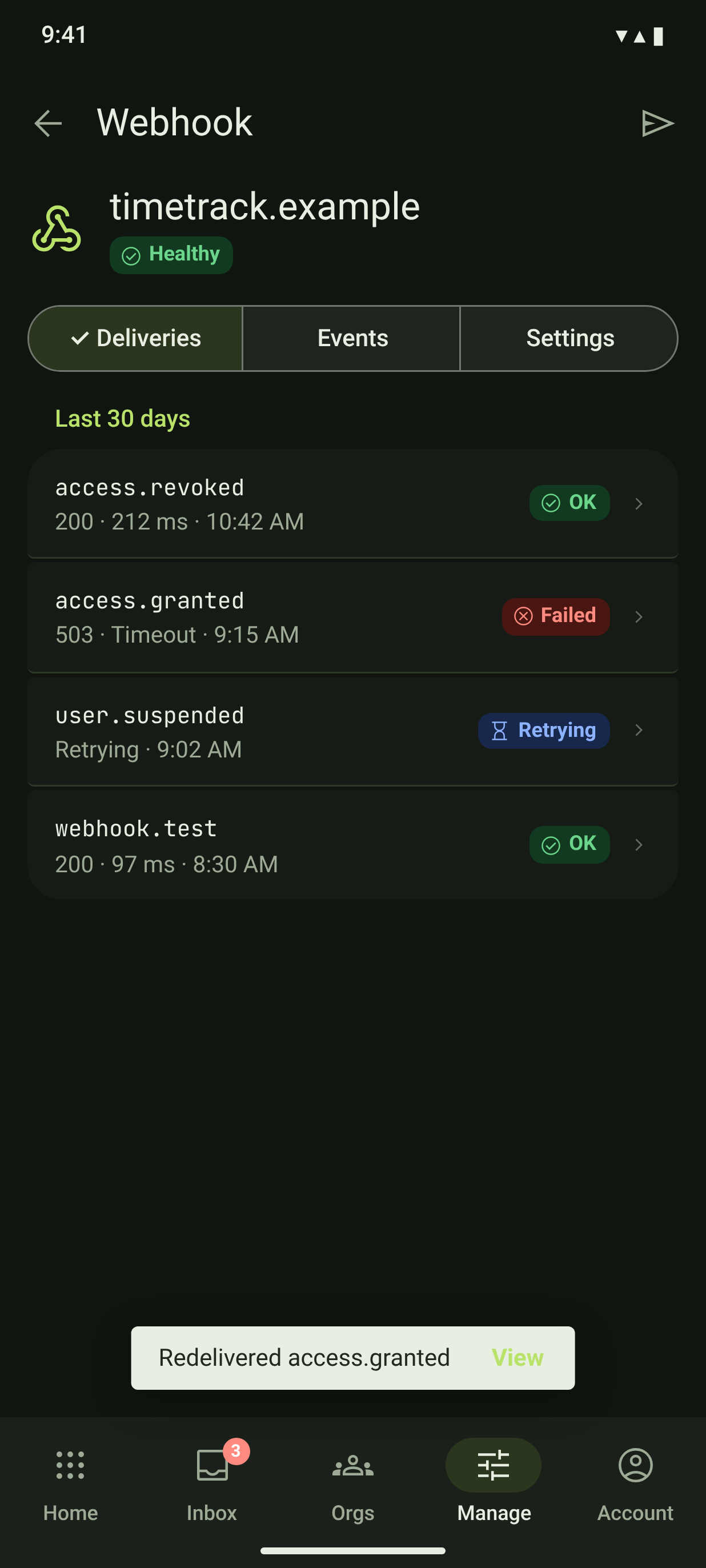 WHK-03 · Webhook deliveries — dark