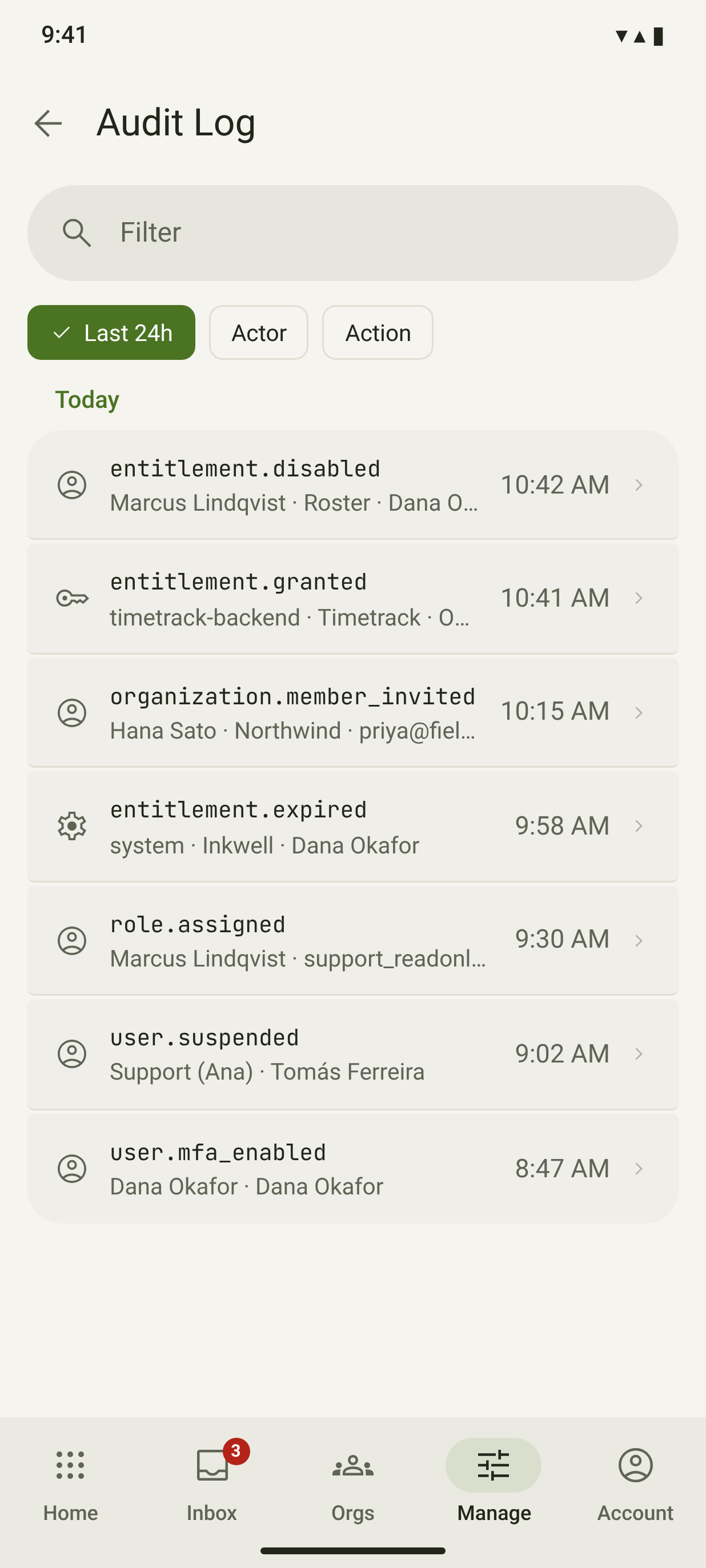 AUD-01 + AUD-02 · Audit log — light