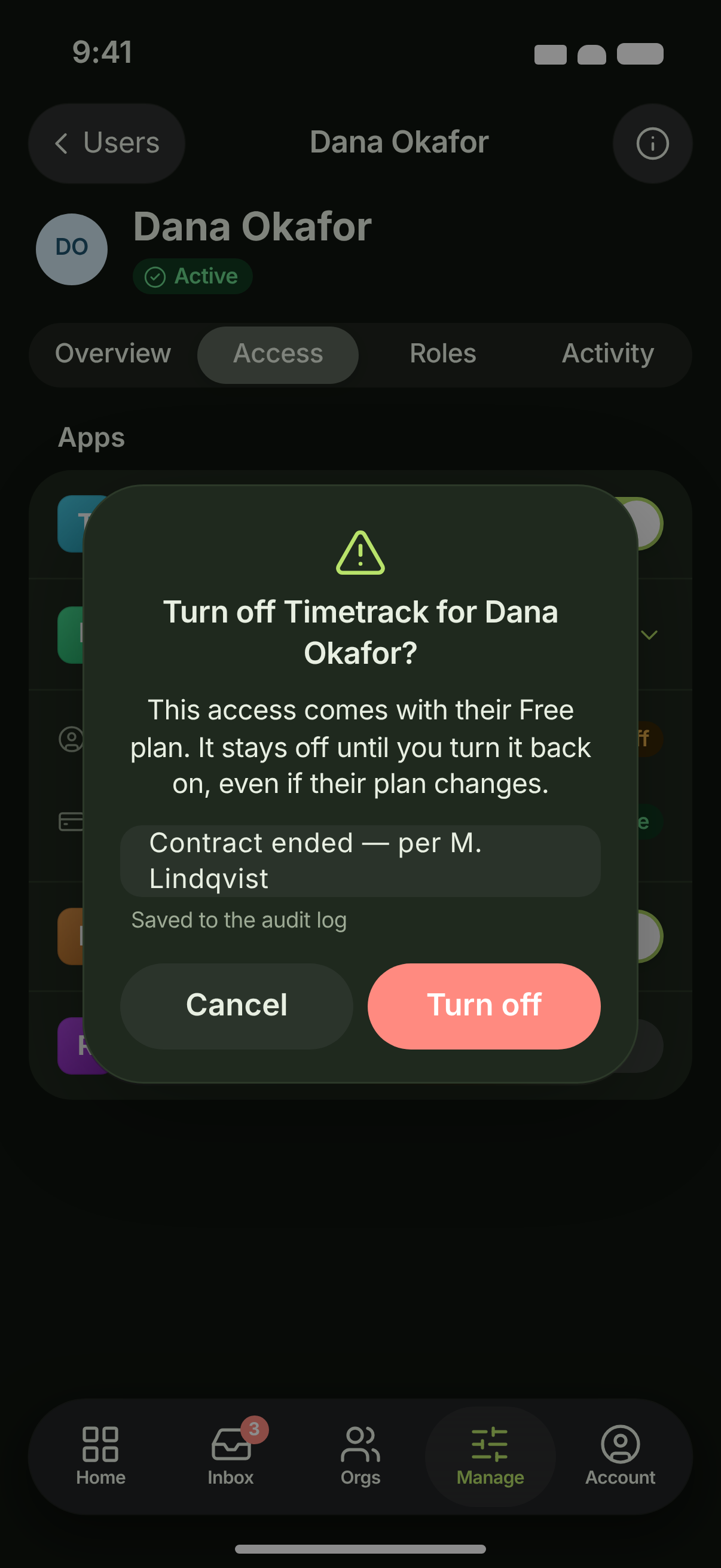 ACX-01 + ACX-03 · Access (managed rows), turn off — dark