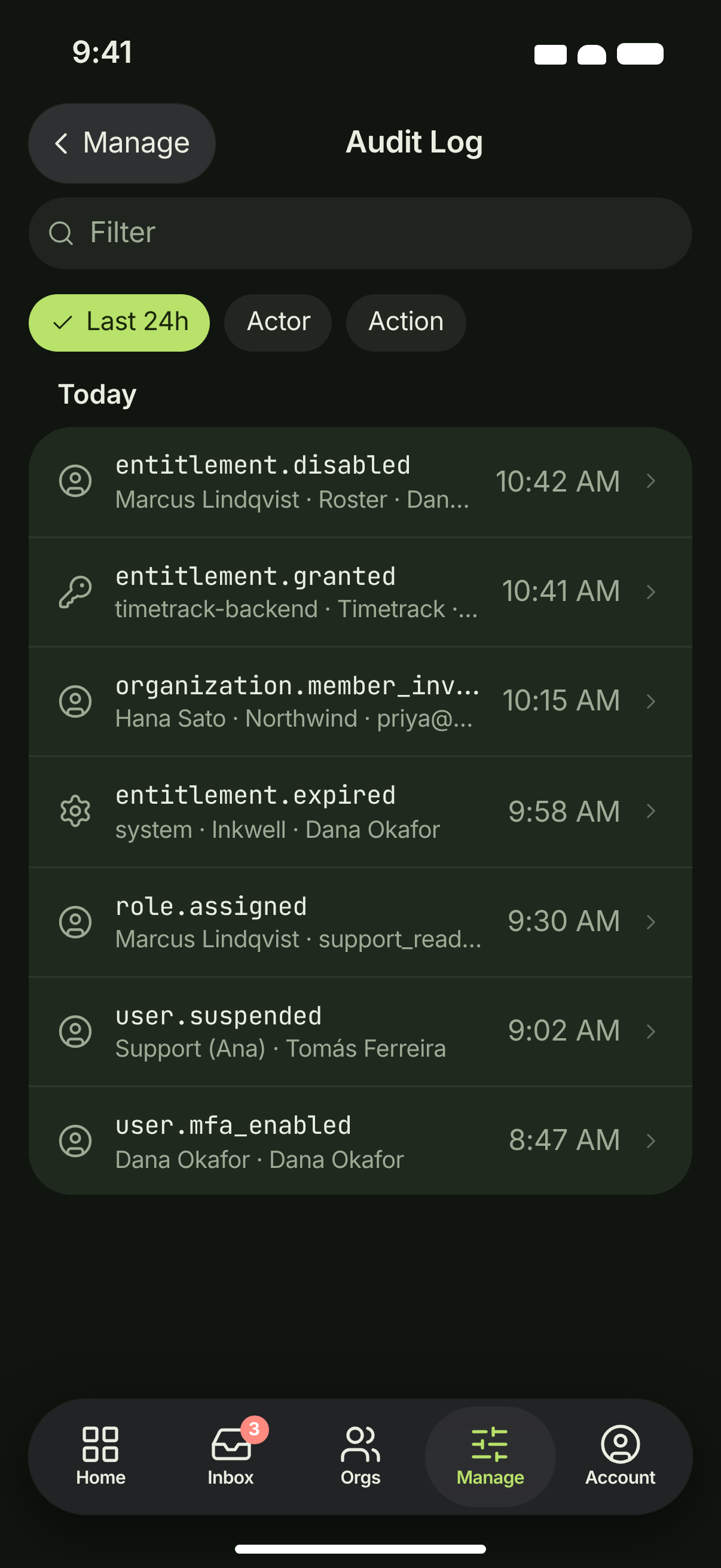 AUD-01 + AUD-02 · Audit log — dark