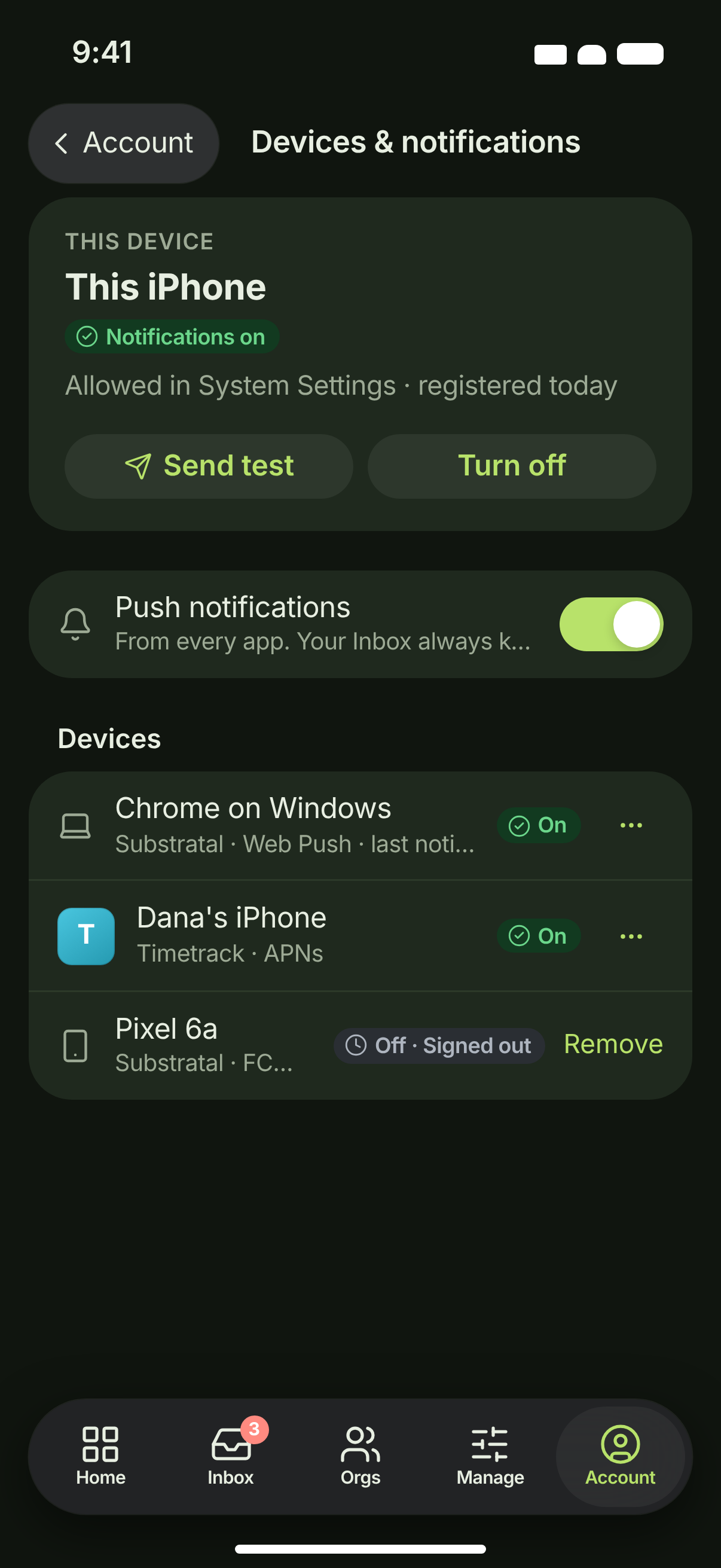 NTF-03 · Devices & notifications — dark
