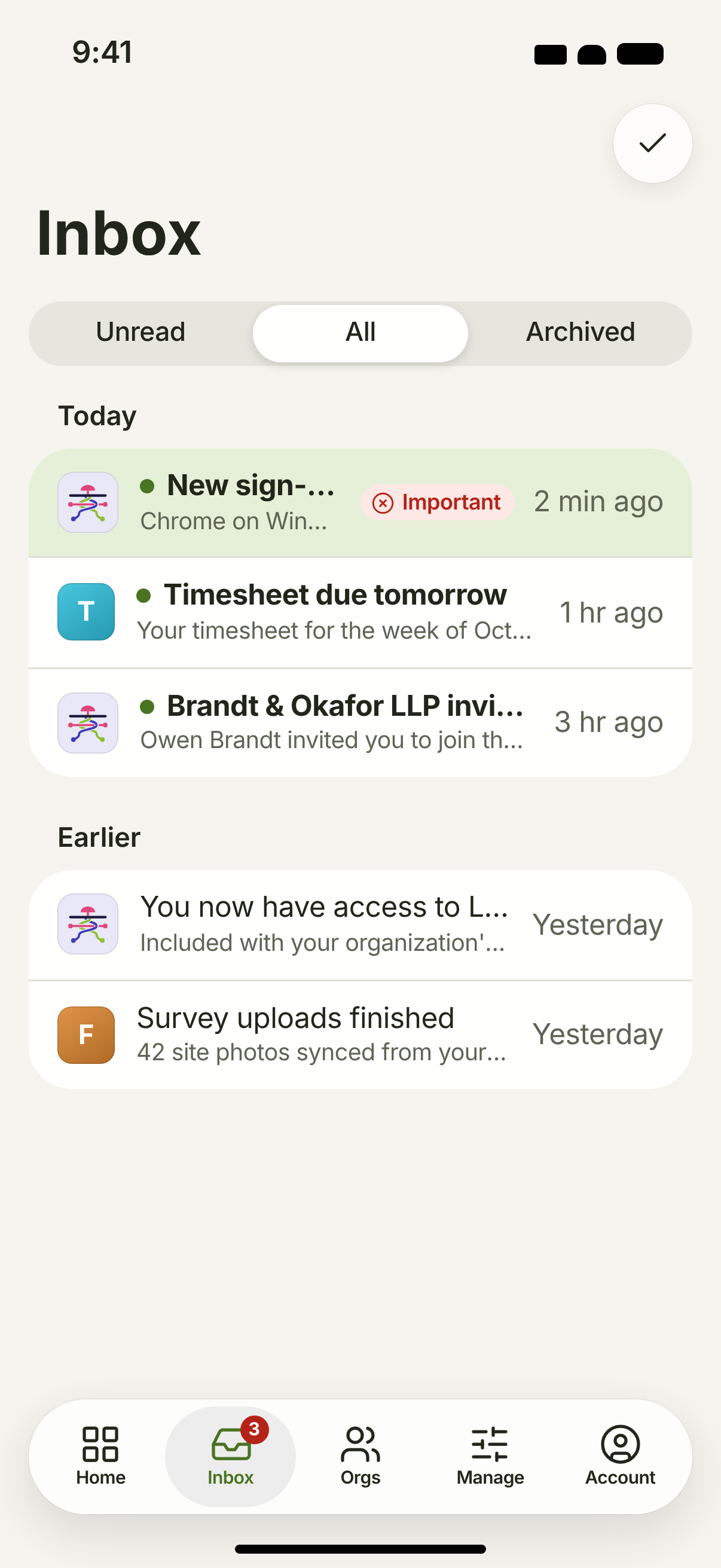 NTF-01/02 · Inbox and notification — light