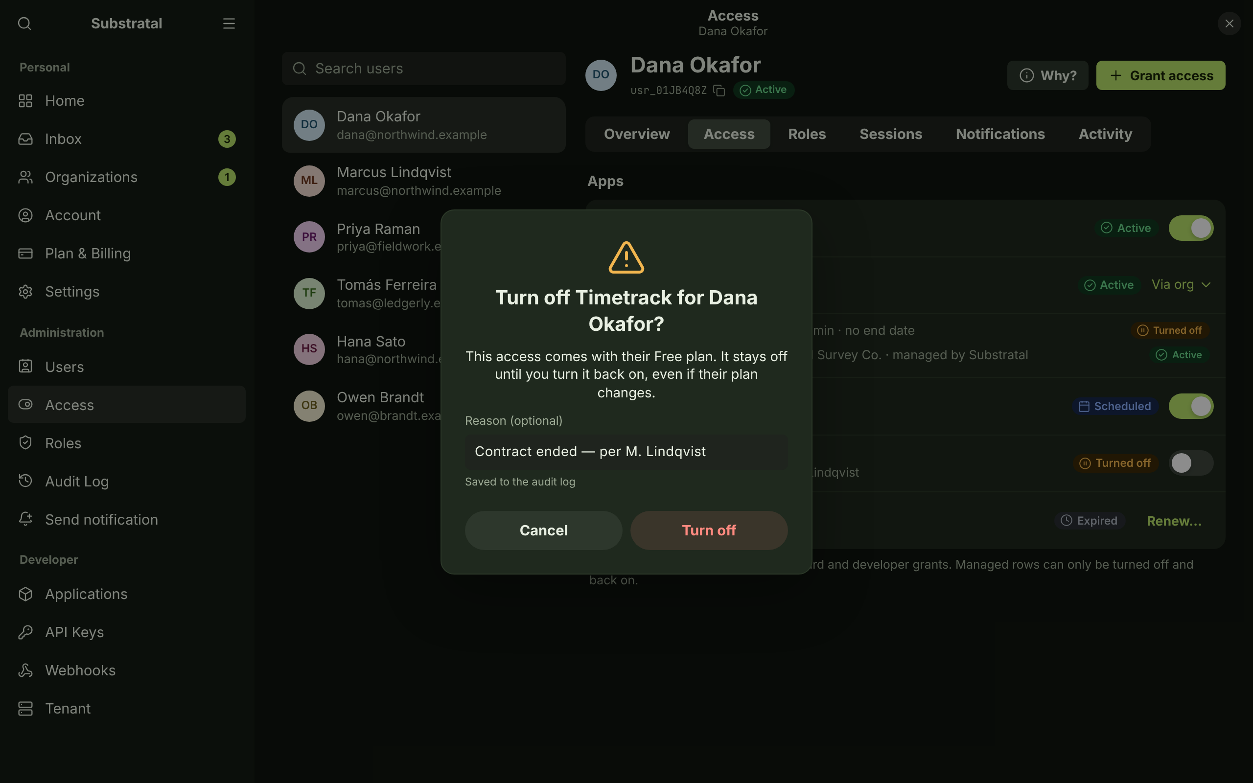 ACX-01 + ACX-03 · Access (managed rows), turn off — dark
