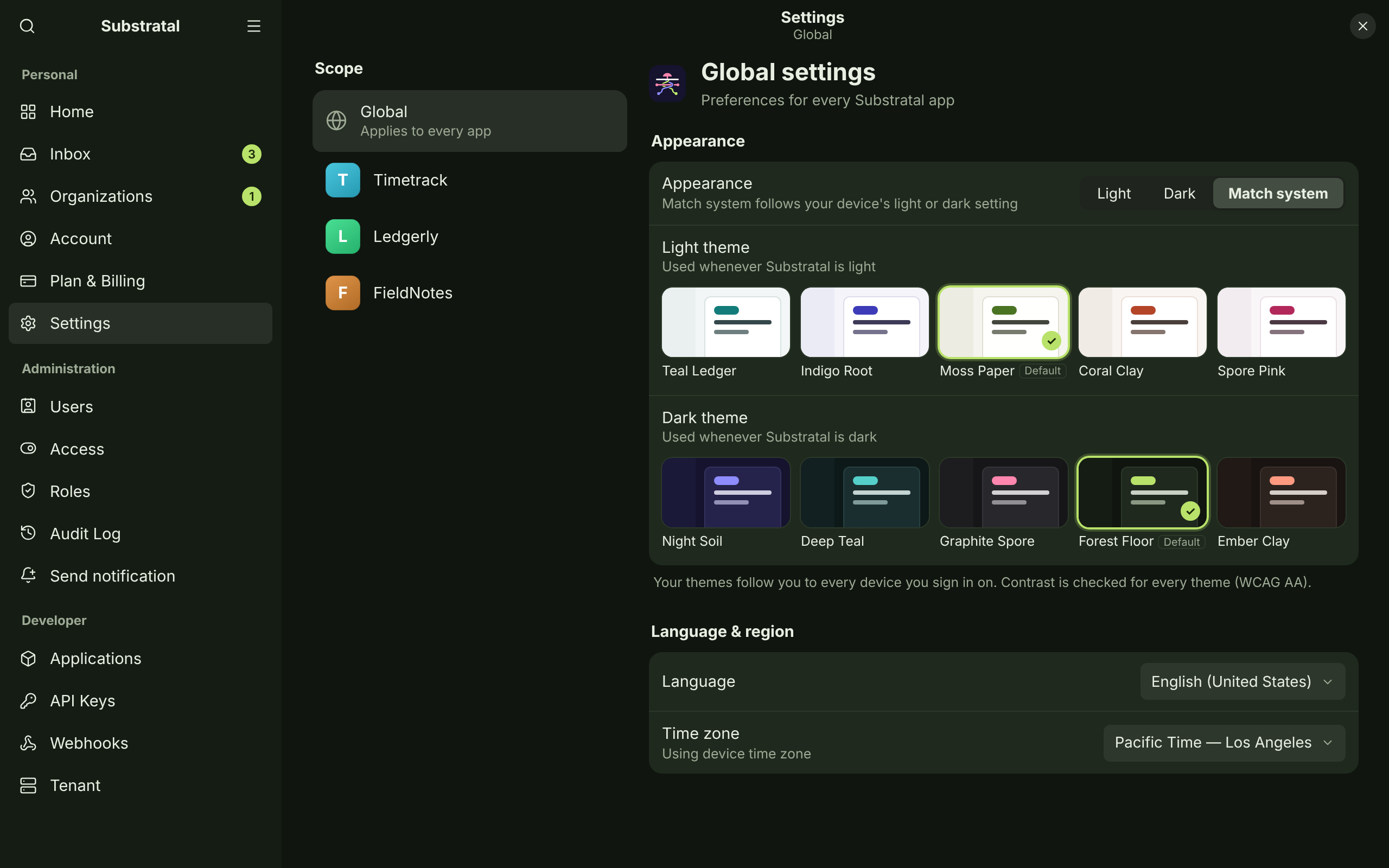 SET-01 · Settings — Appearance & themes — dark