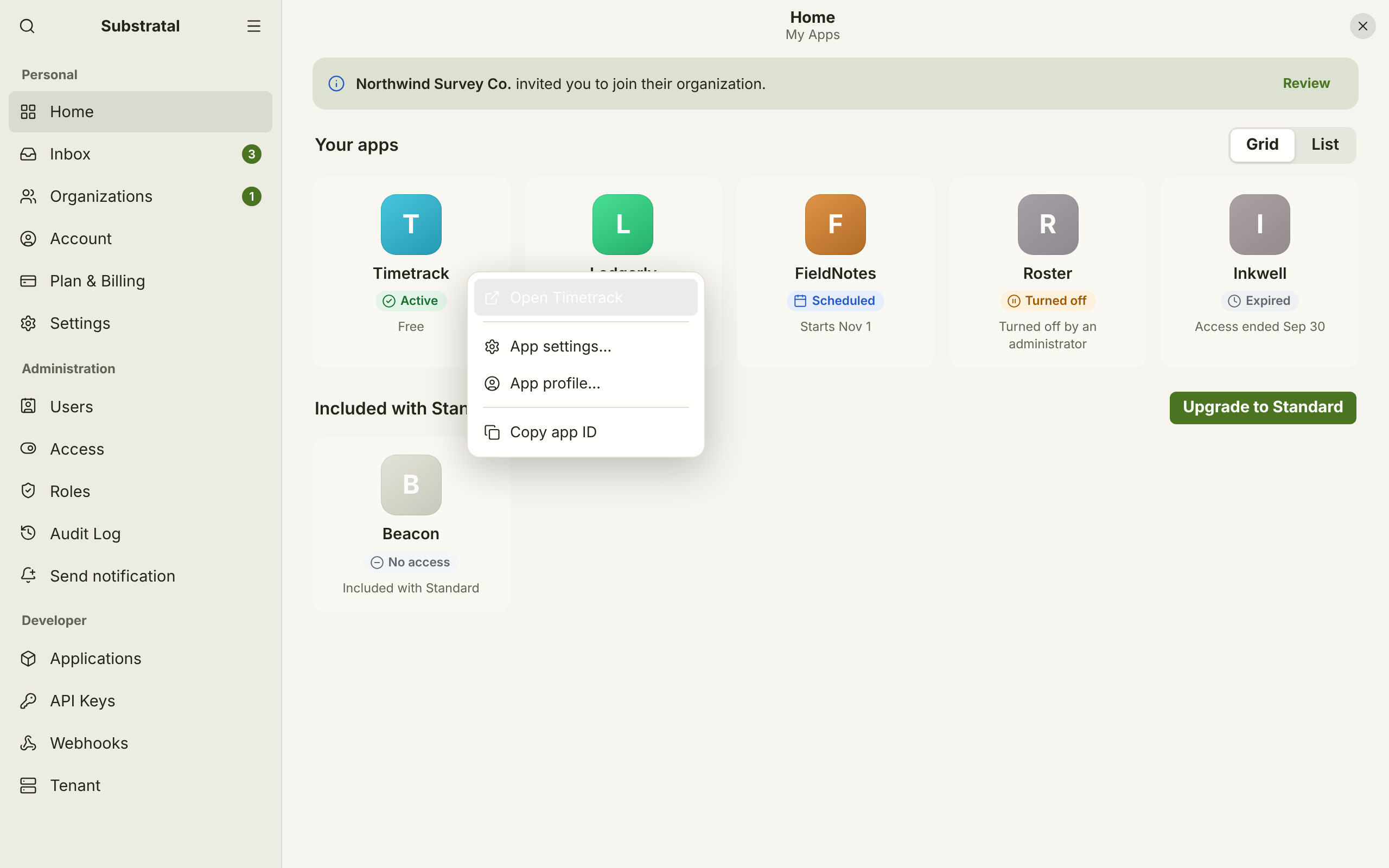 APP-01 · Home — My Apps (Free/Standard tiers) — light