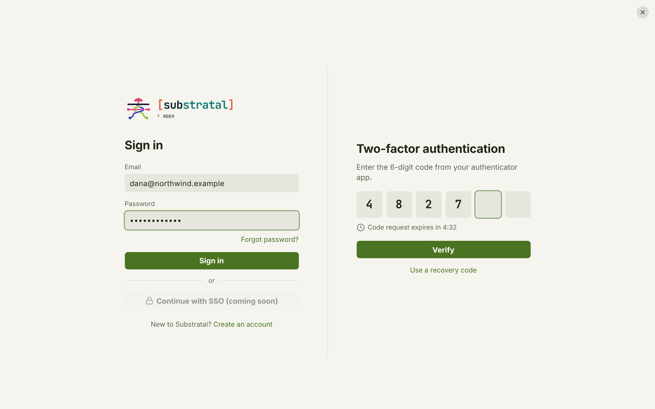 AUTH-01/02 · Sign in & two-factor — light