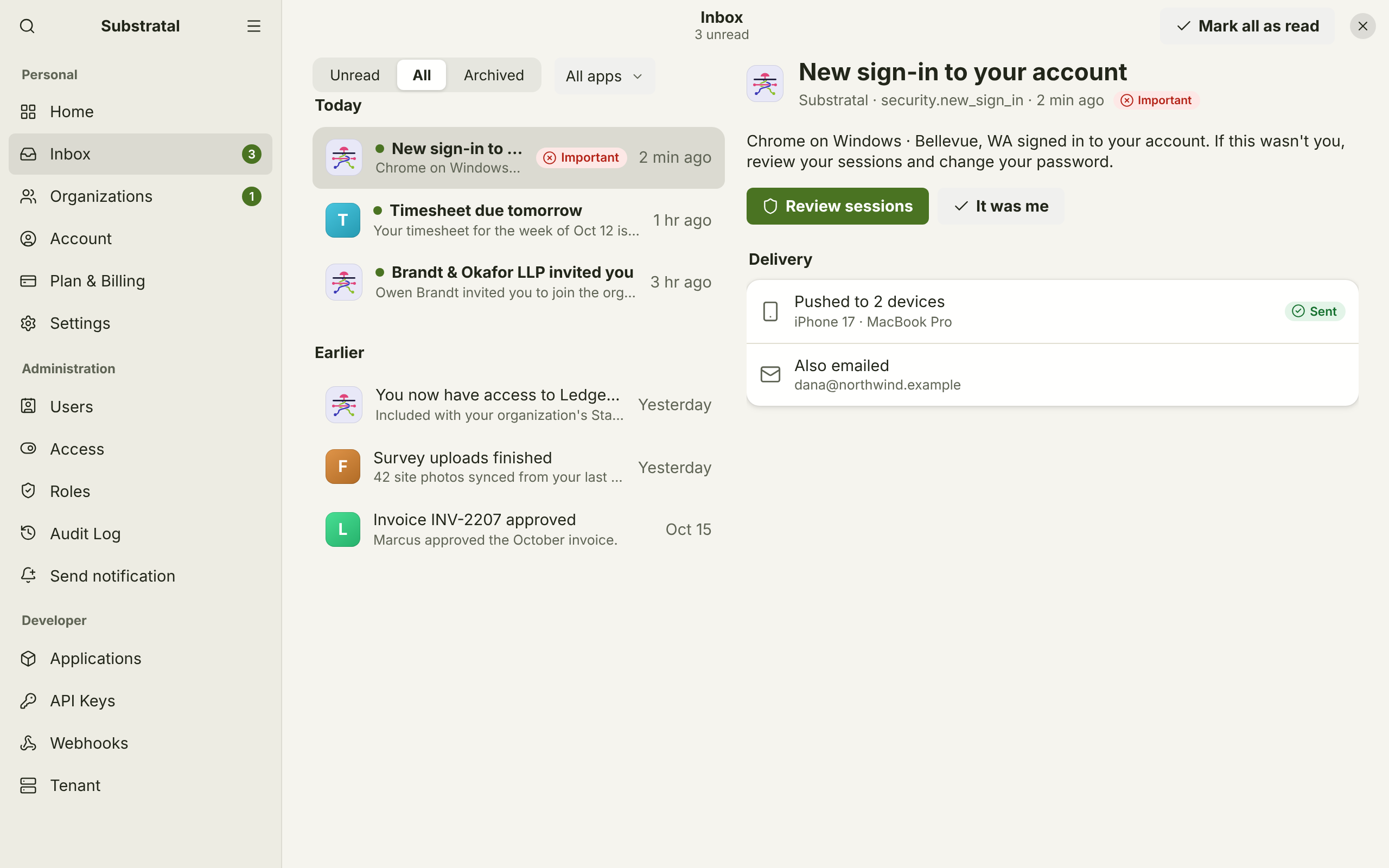 NTF-01/02 · Inbox and notification — light