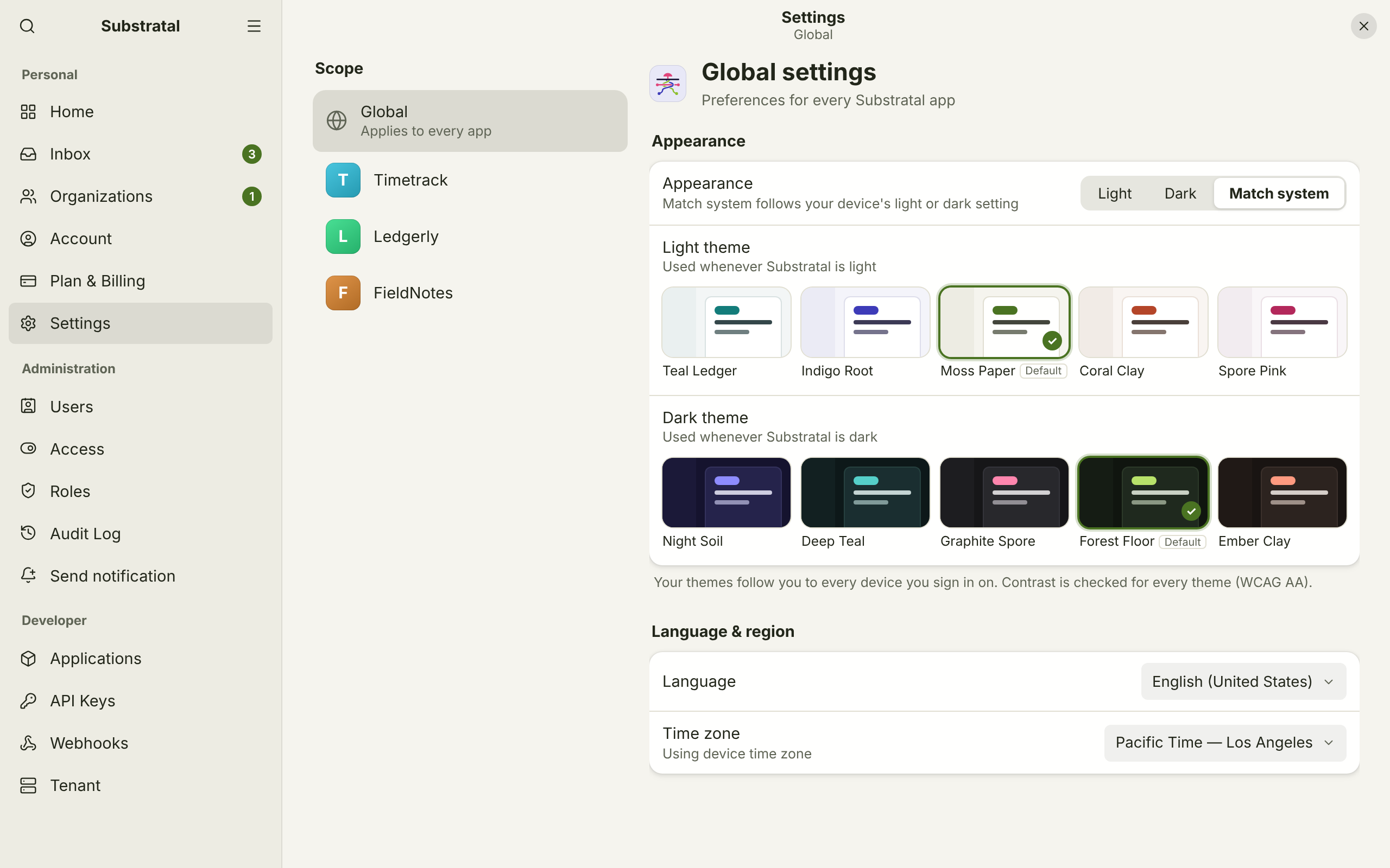 SET-01 · Settings — Appearance & themes — light