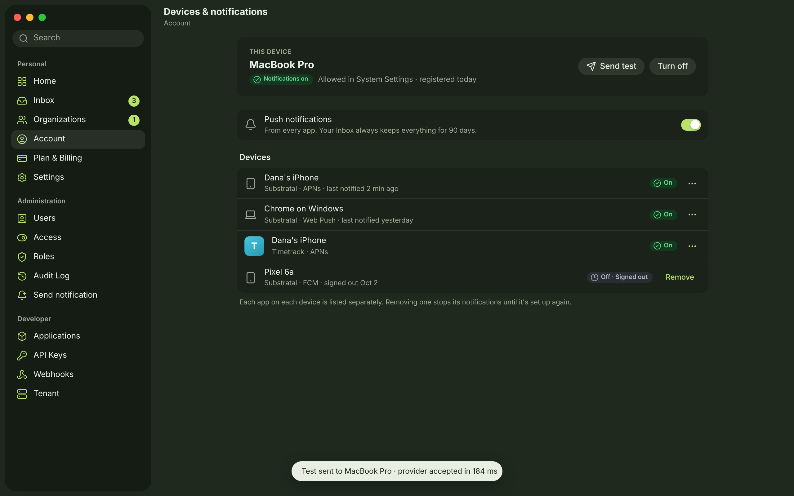 NTF-03 · Devices & notifications — dark