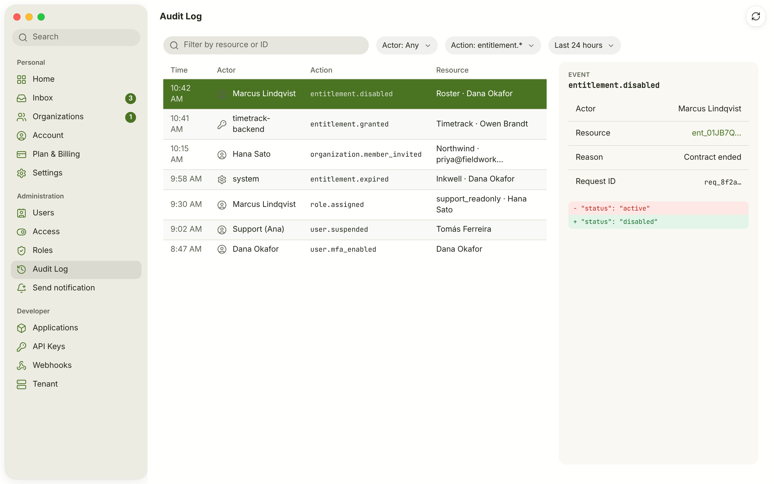 AUD-01 + AUD-02 · Audit log — light