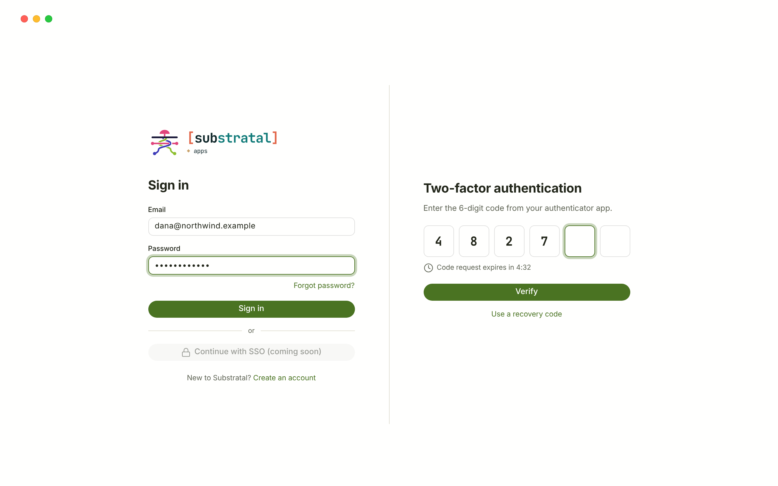 AUTH-01/02 · Sign in & two-factor — light