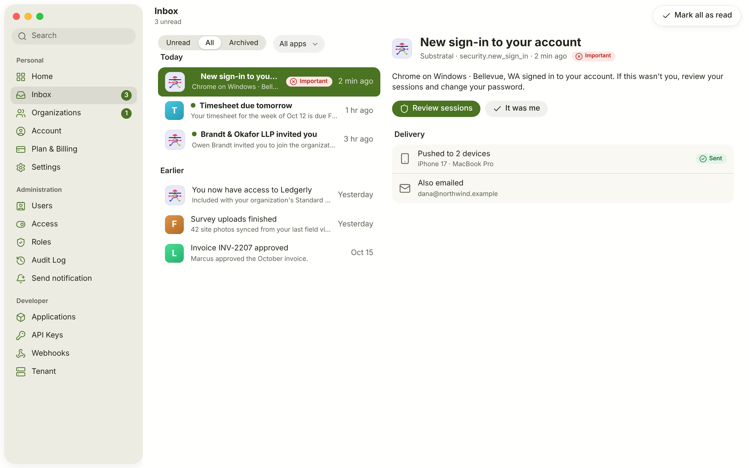 NTF-01/02 · Inbox and notification — light
