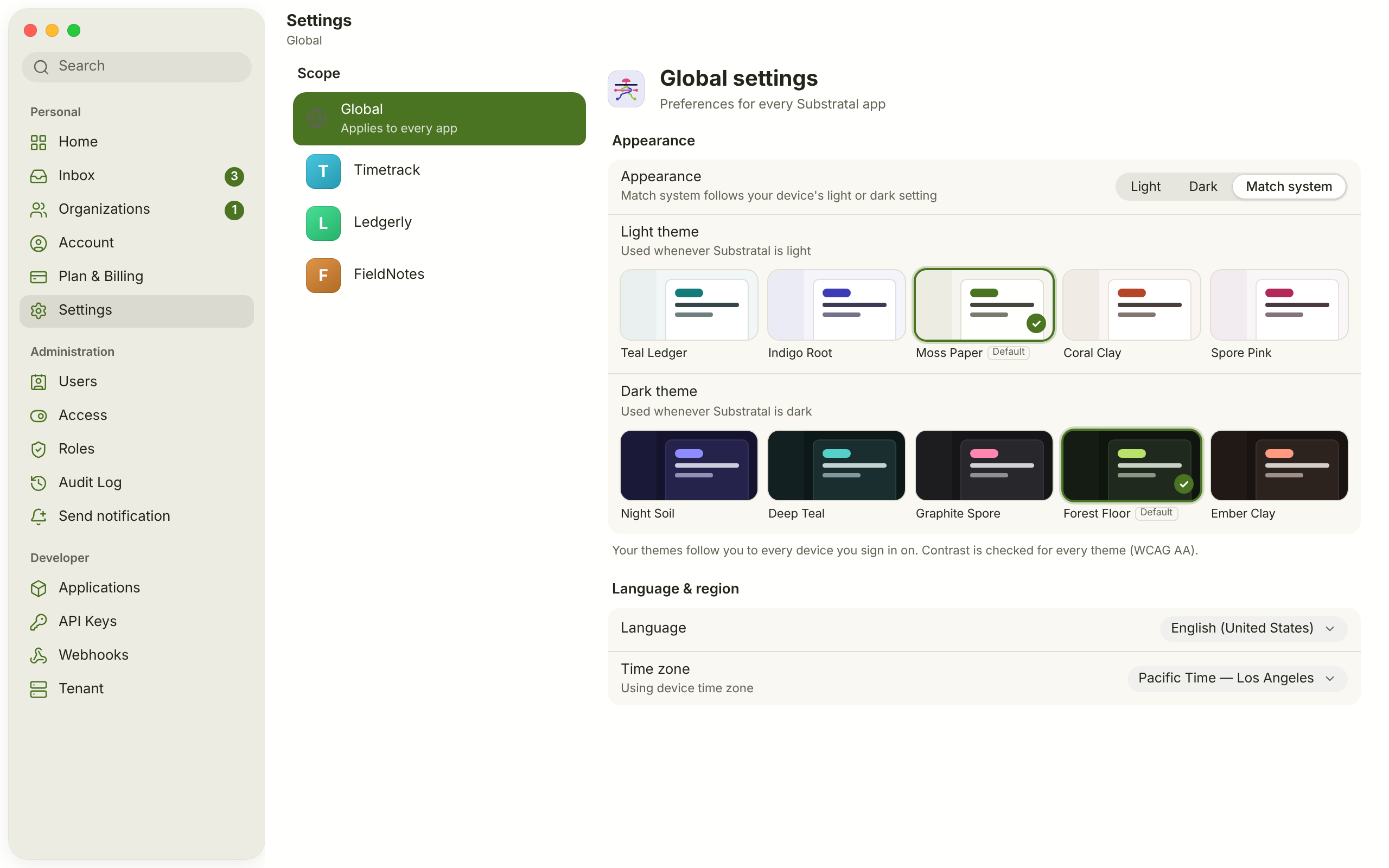 SET-01 · Settings — Appearance & themes — light