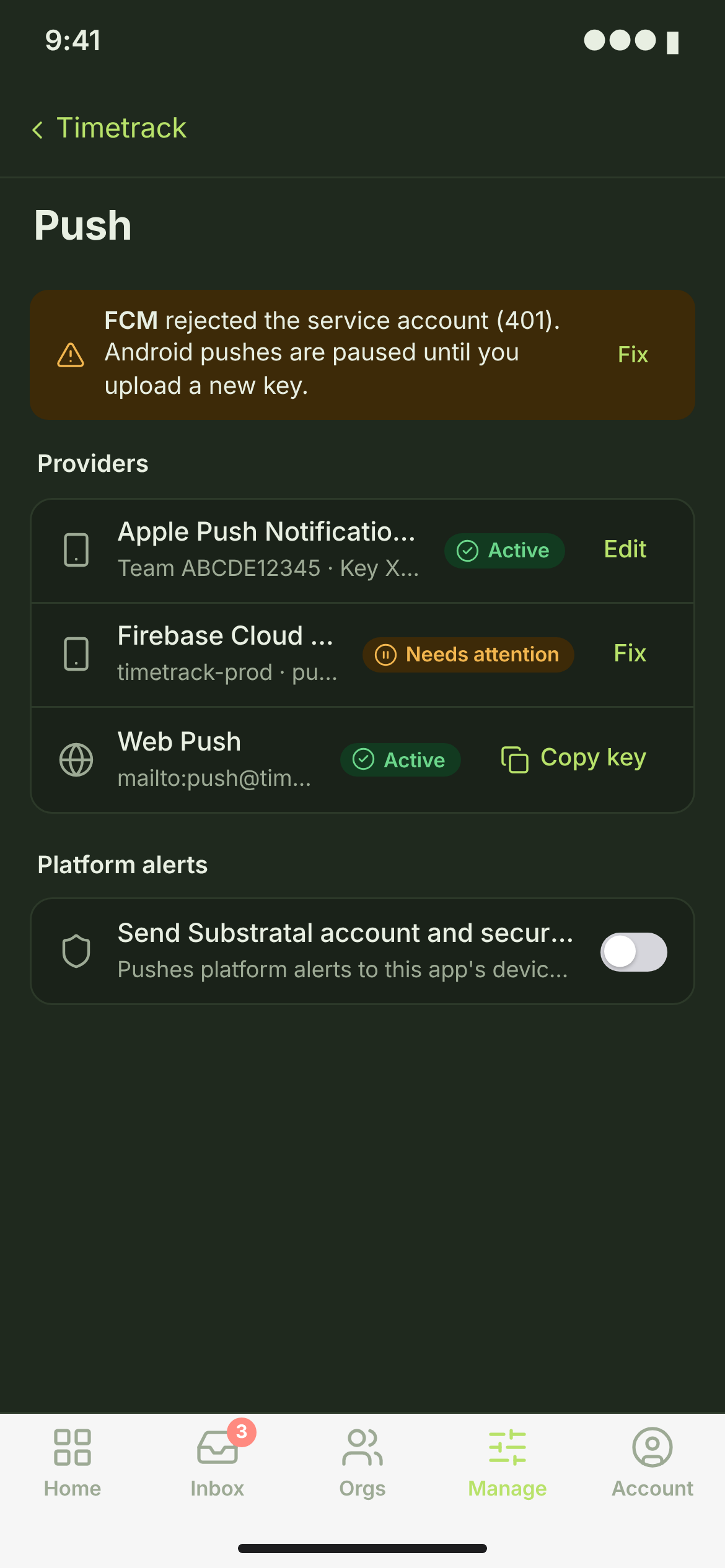 APL-07 · Push credentials — phone — dark