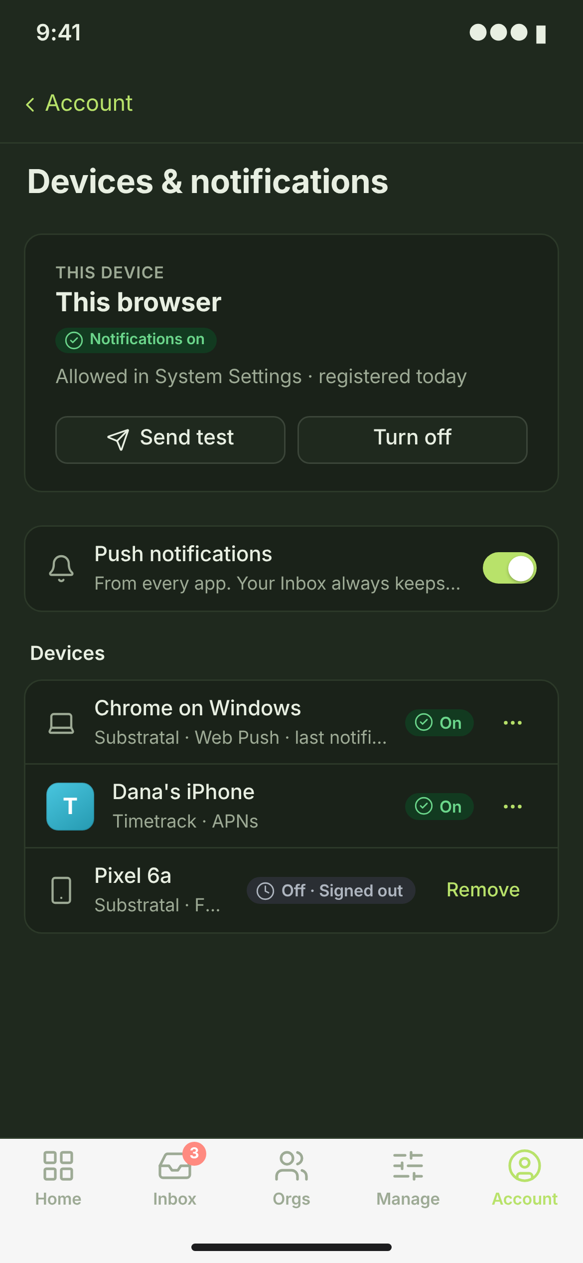 NTF-03 · Devices & notifications — phone — dark