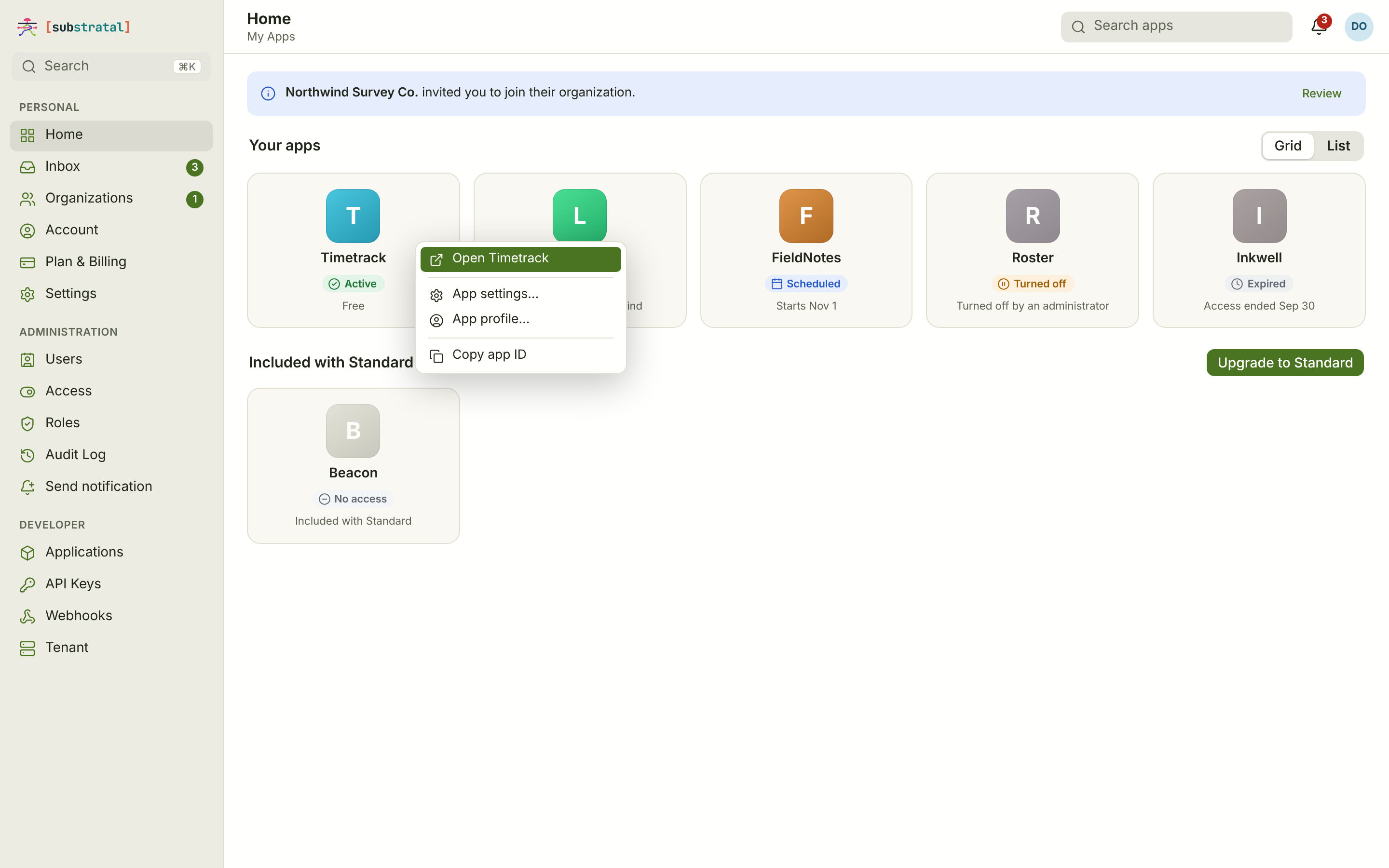 APP-01 · Home — My Apps (Free/Standard tiers) — desktop — light