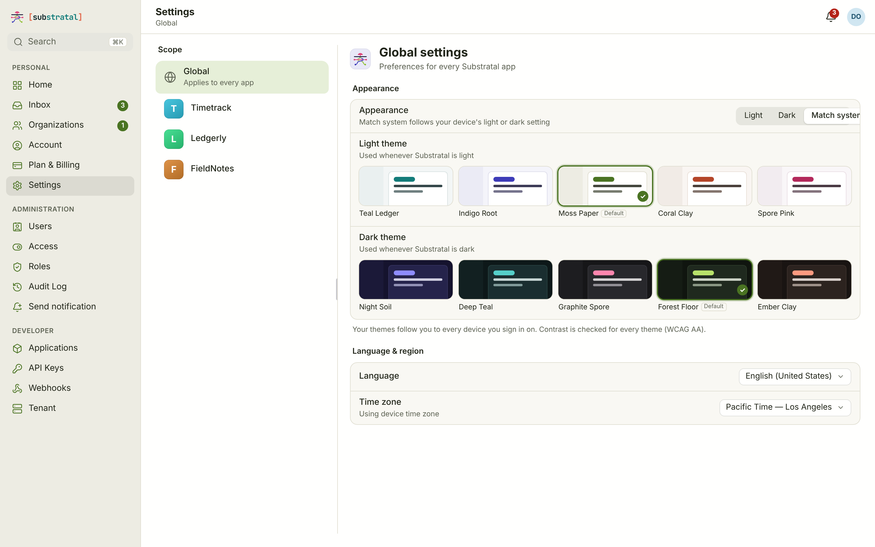 SET-01 · Settings — Appearance & themes — desktop — light