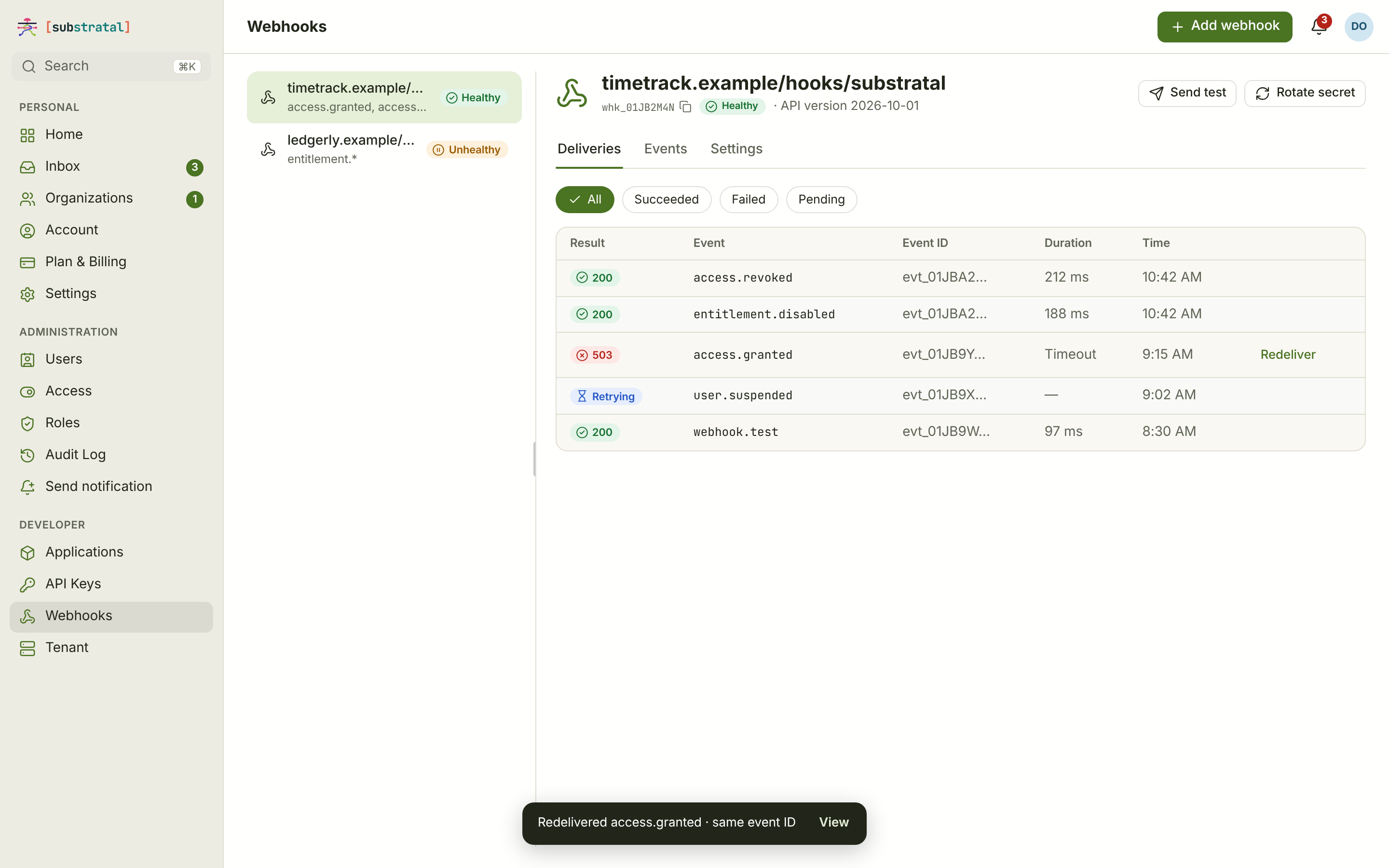 WHK-03 · Webhook deliveries — desktop — light
