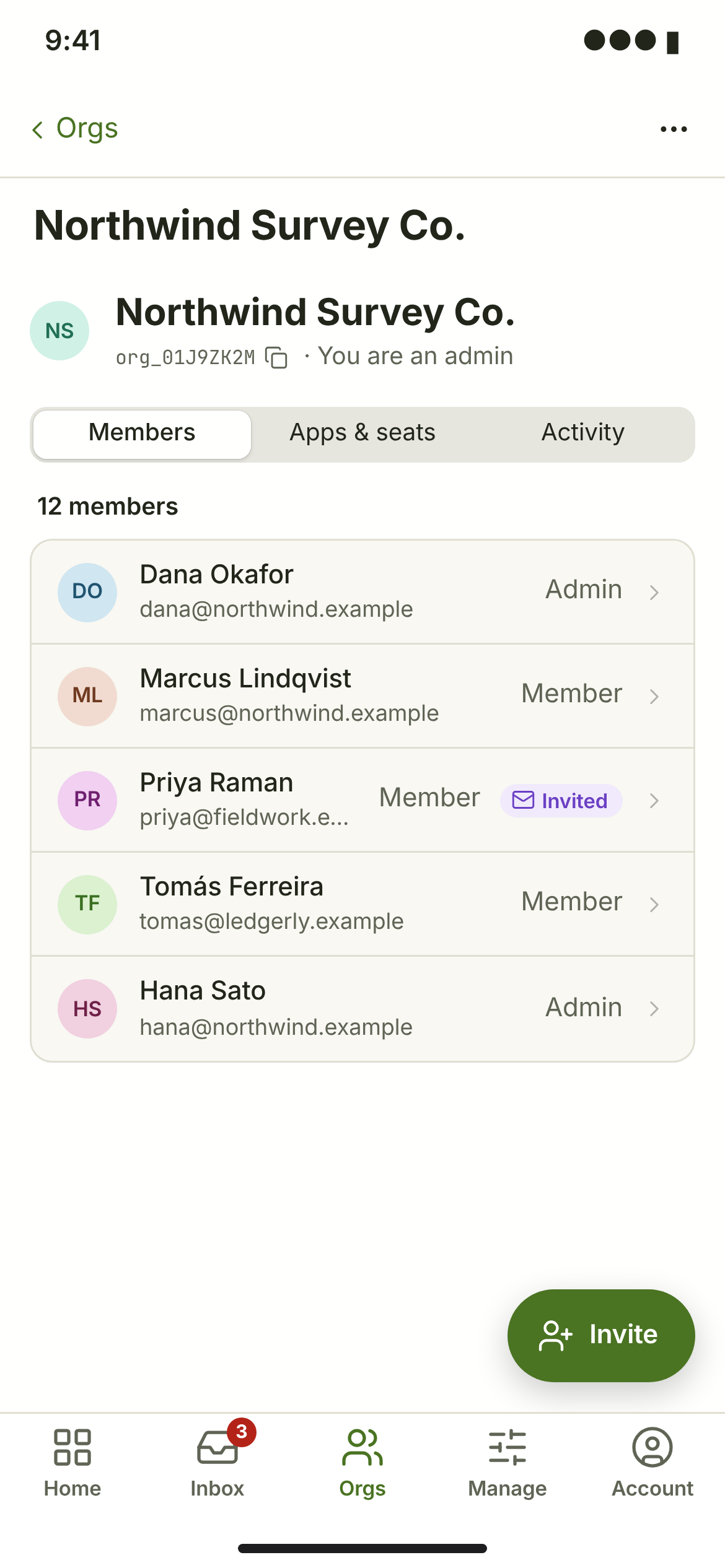 ORG-06 · Organization apps & seats — phone — light