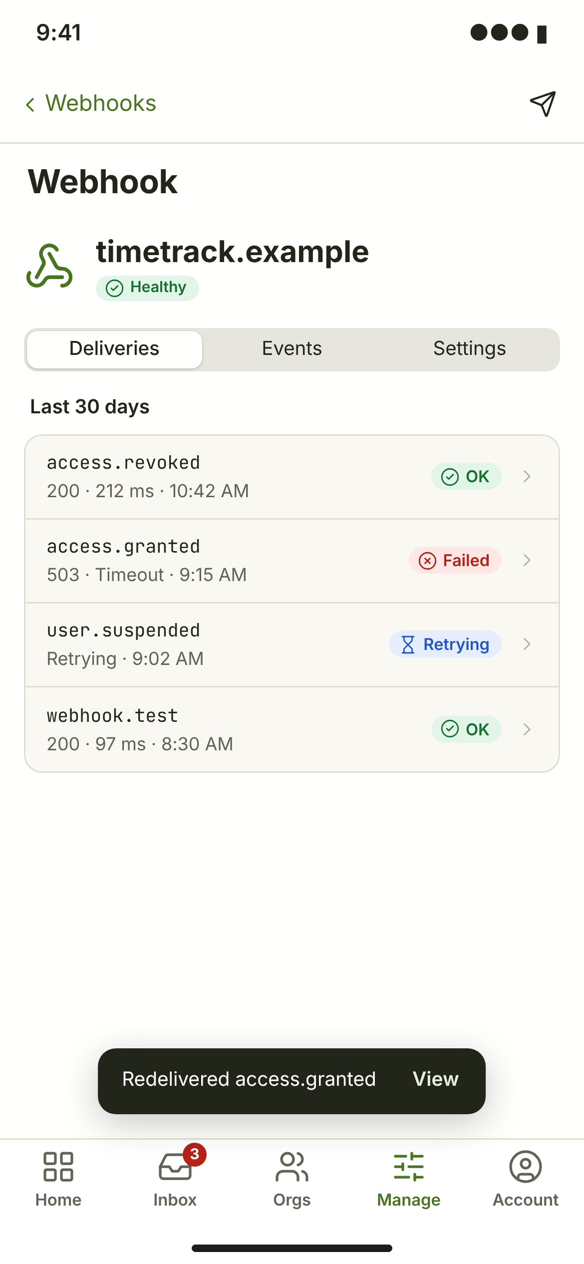 WHK-03 · Webhook deliveries — phone — light