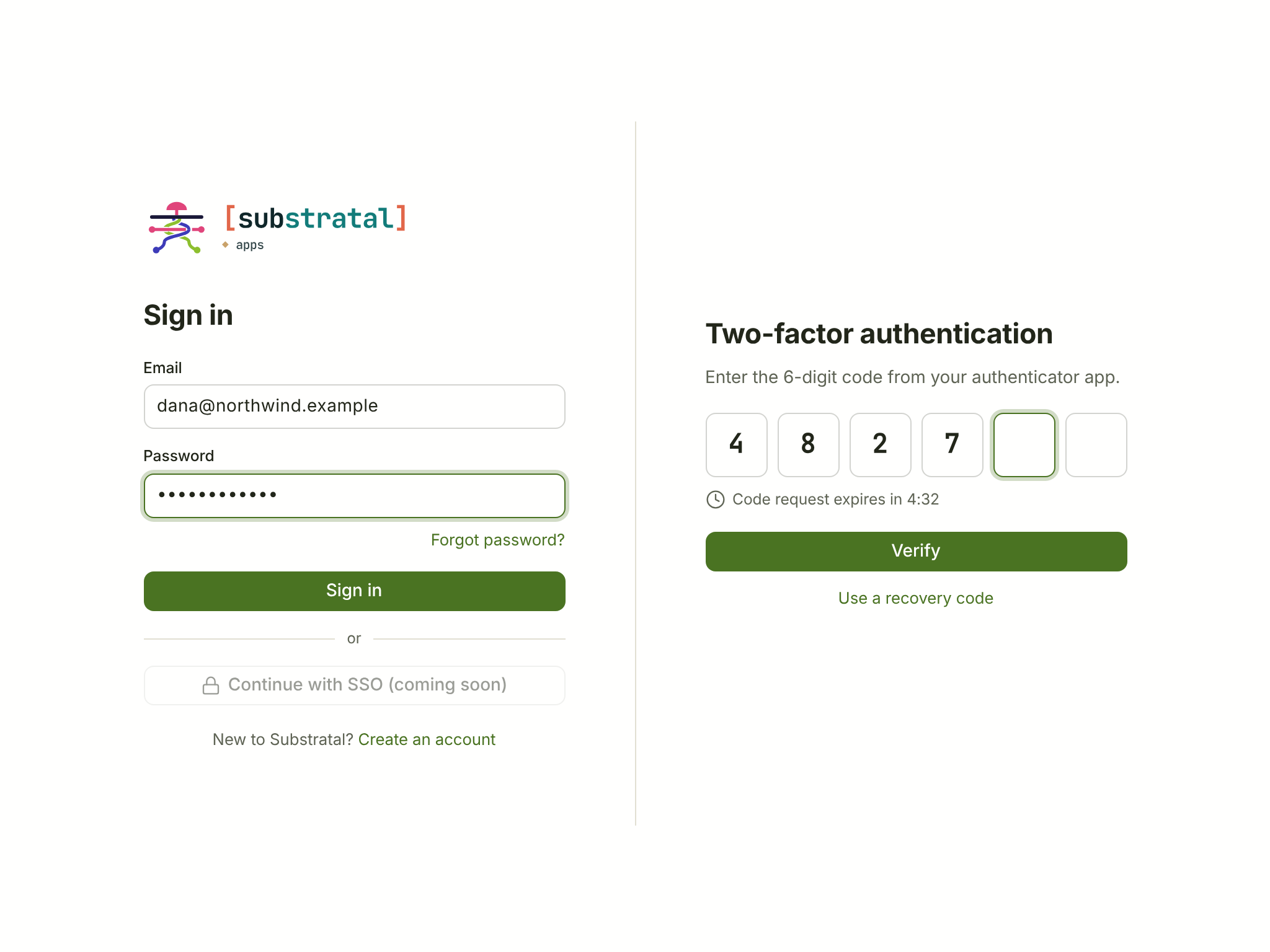 AUTH-01/02 · Sign in & two-factor — tablet — light