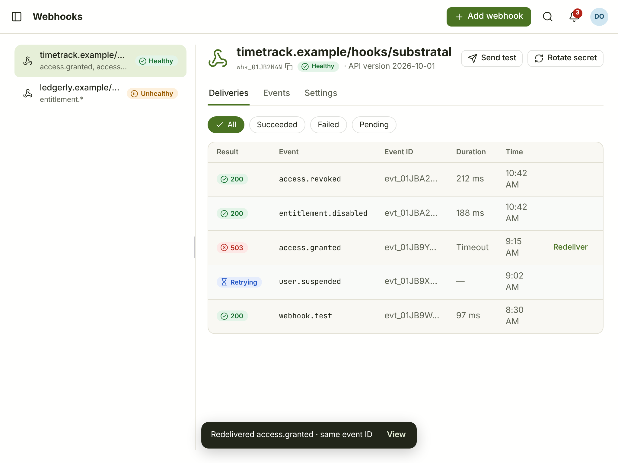 WHK-03 · Webhook deliveries — tablet — light
