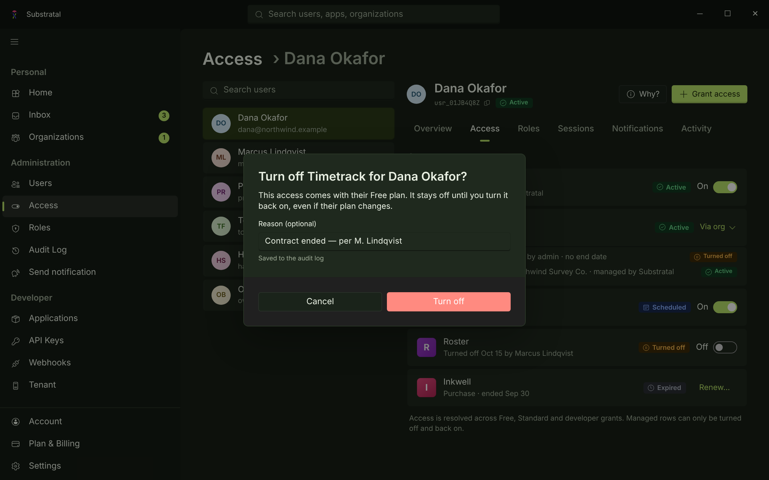 ACX-01 + ACX-03 · Access (managed rows), turn off — dark