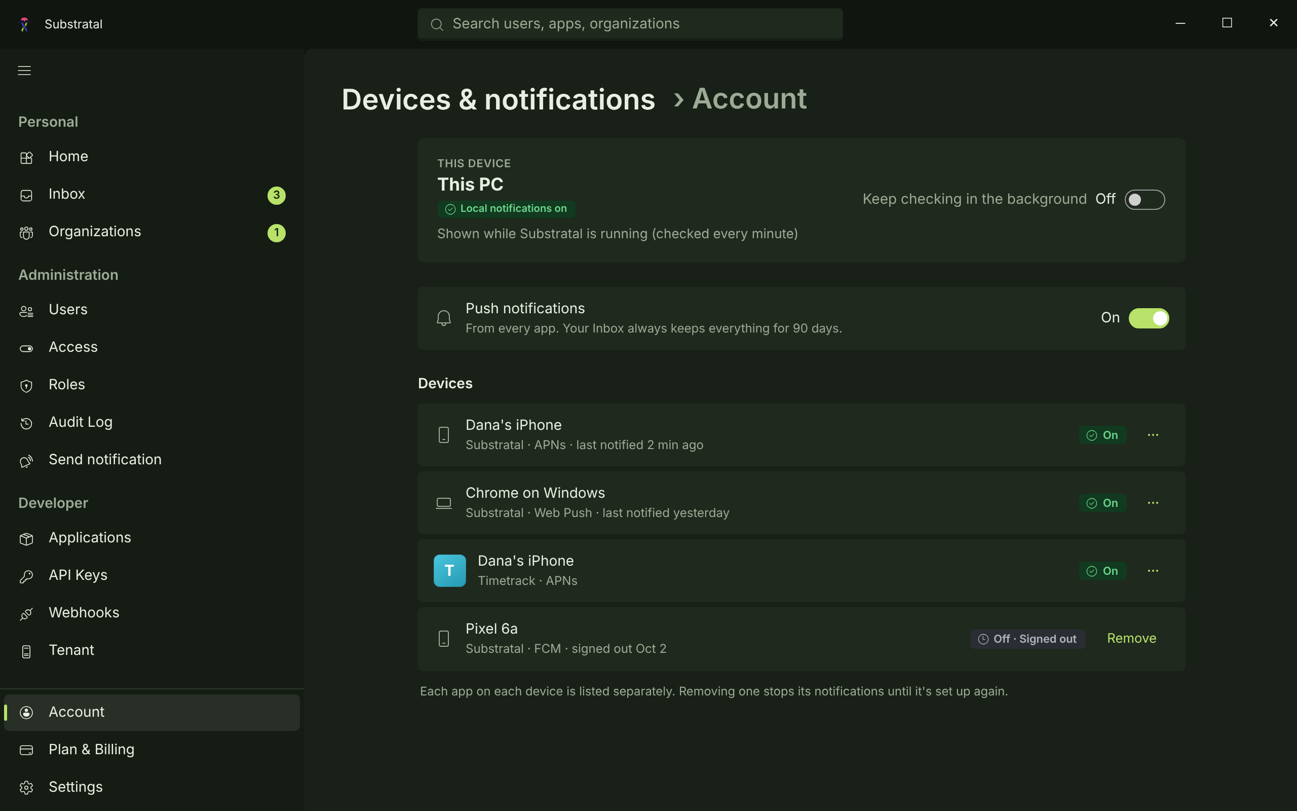 NTF-03 · Devices & notifications — dark