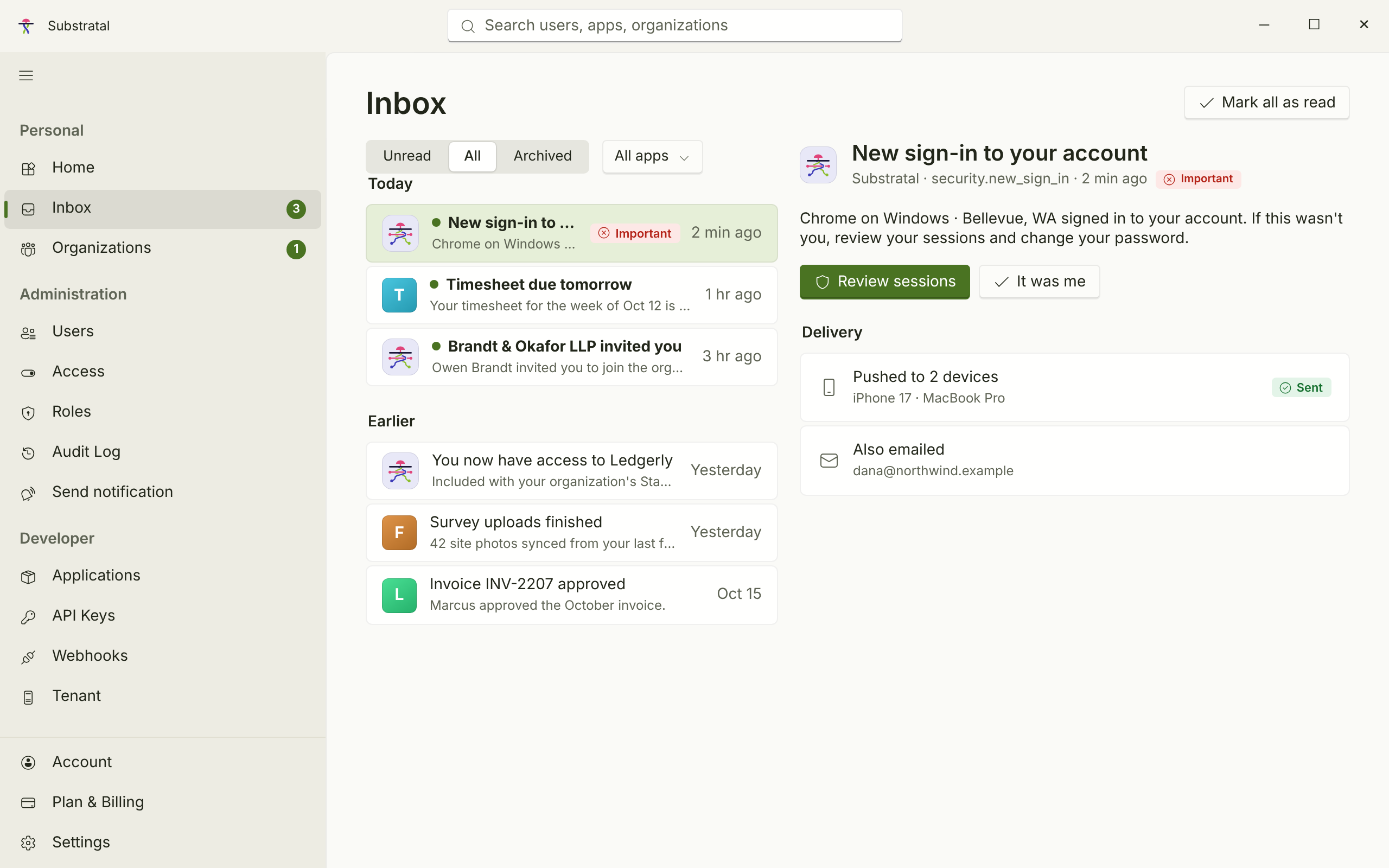 NTF-01/02 · Inbox and notification — light