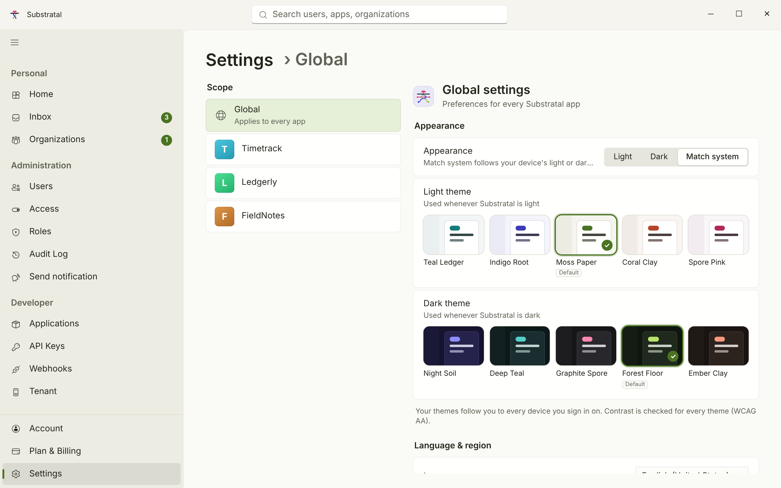 SET-01 · Settings — Appearance & themes — light