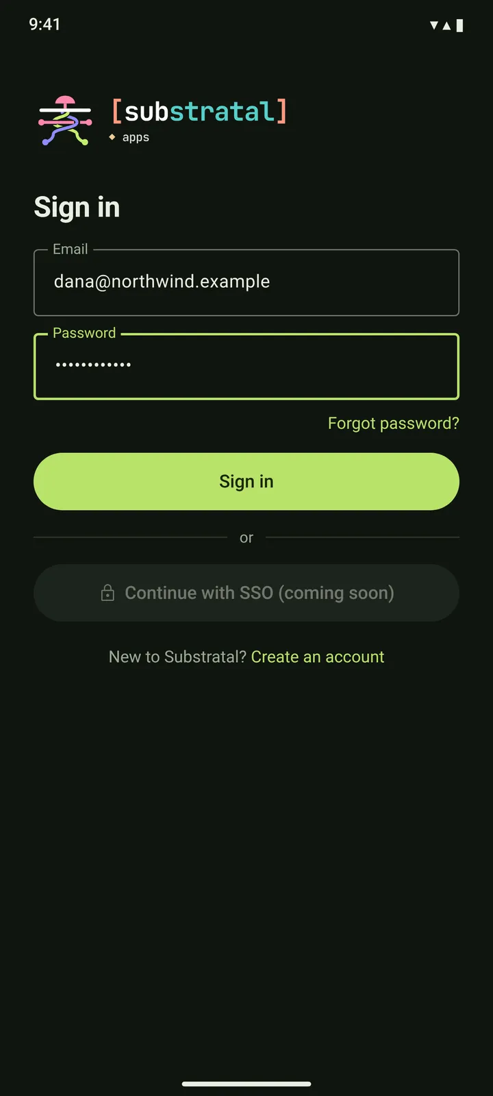 Android Sign in — dark theme