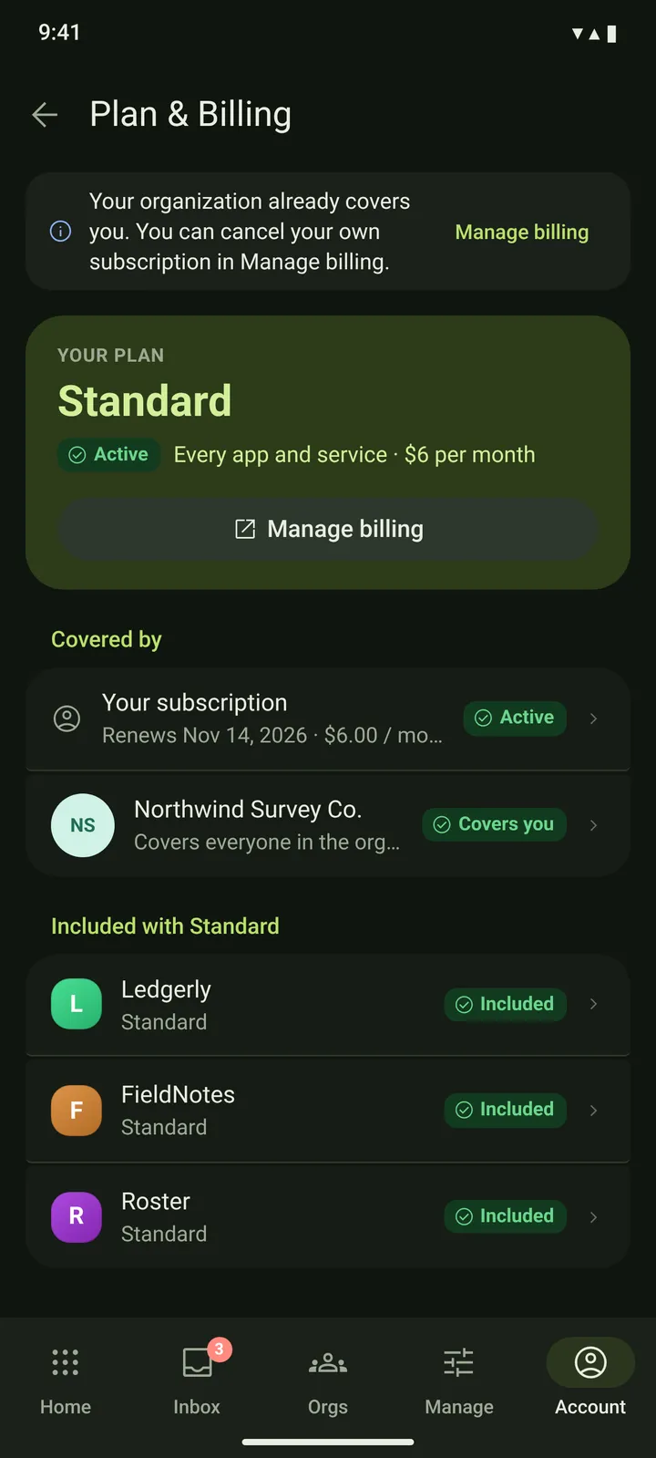 Android My plan — dark theme