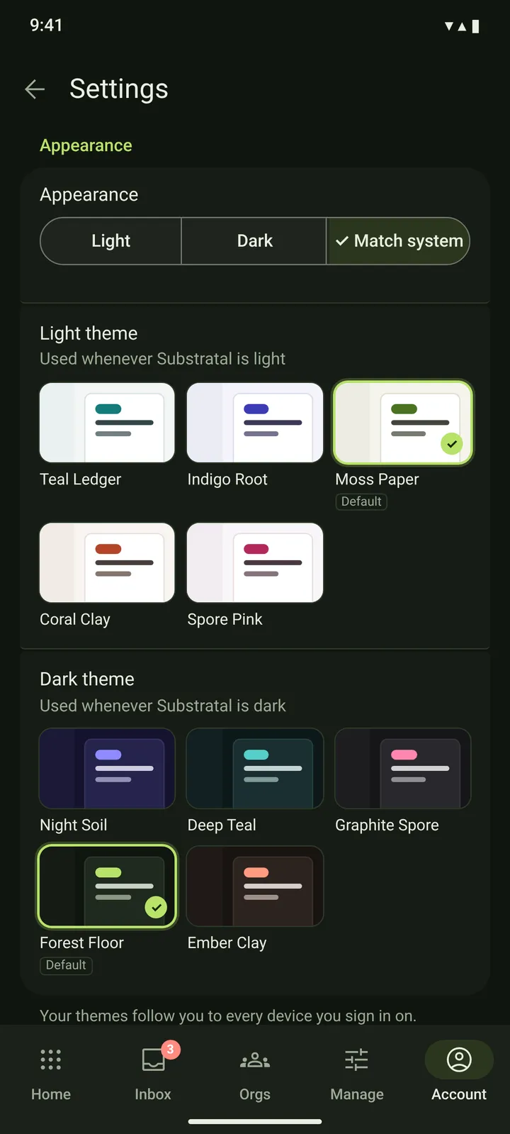 Android Settings — Global — dark theme