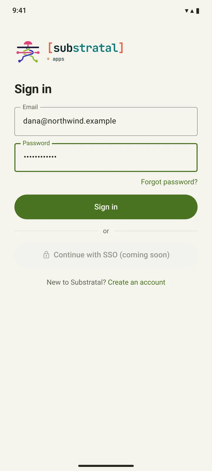 Android Sign in — light theme
