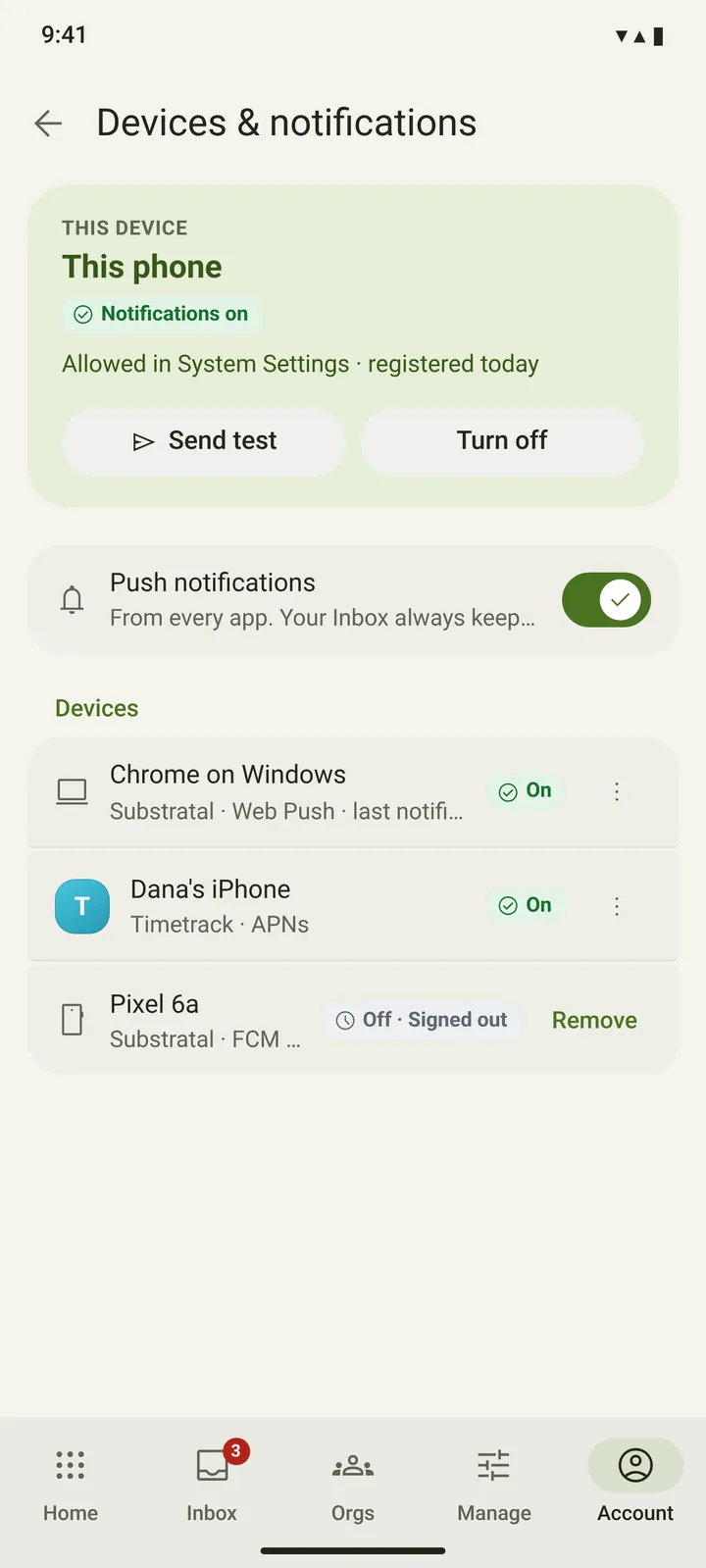 Android Devices & notifications — light theme
