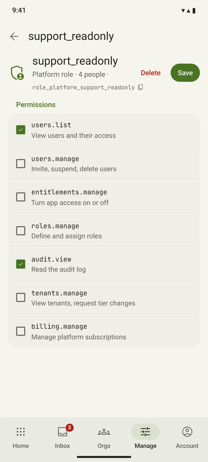 Android Role detail — light theme