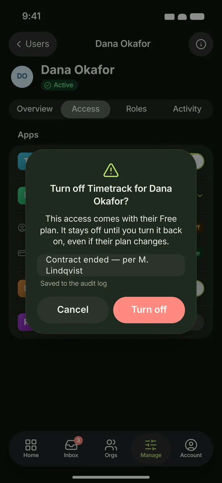 iOS / iPadOS User — Access — dark theme
