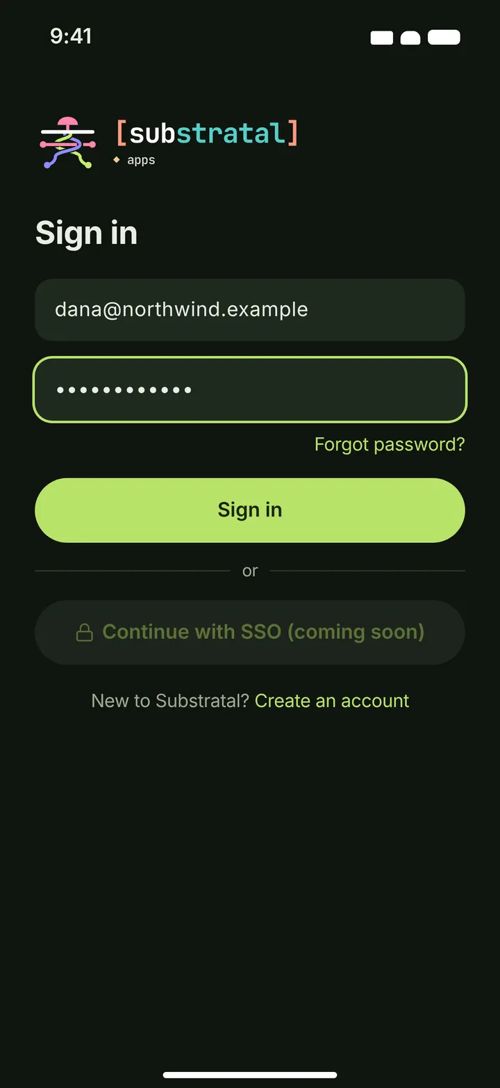 iOS / iPadOS Sign in — dark theme