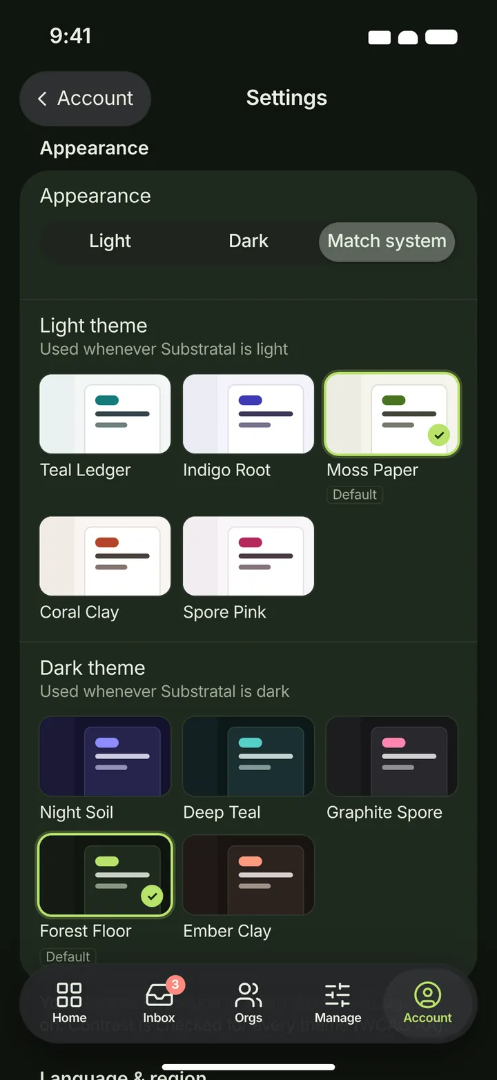 iOS / iPadOS Settings — Global — dark theme