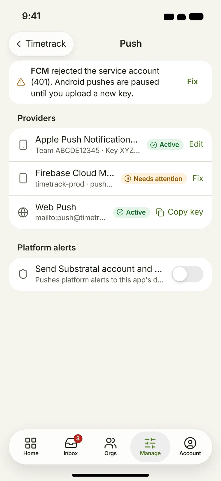 iOS / iPadOS Push credentials — light theme