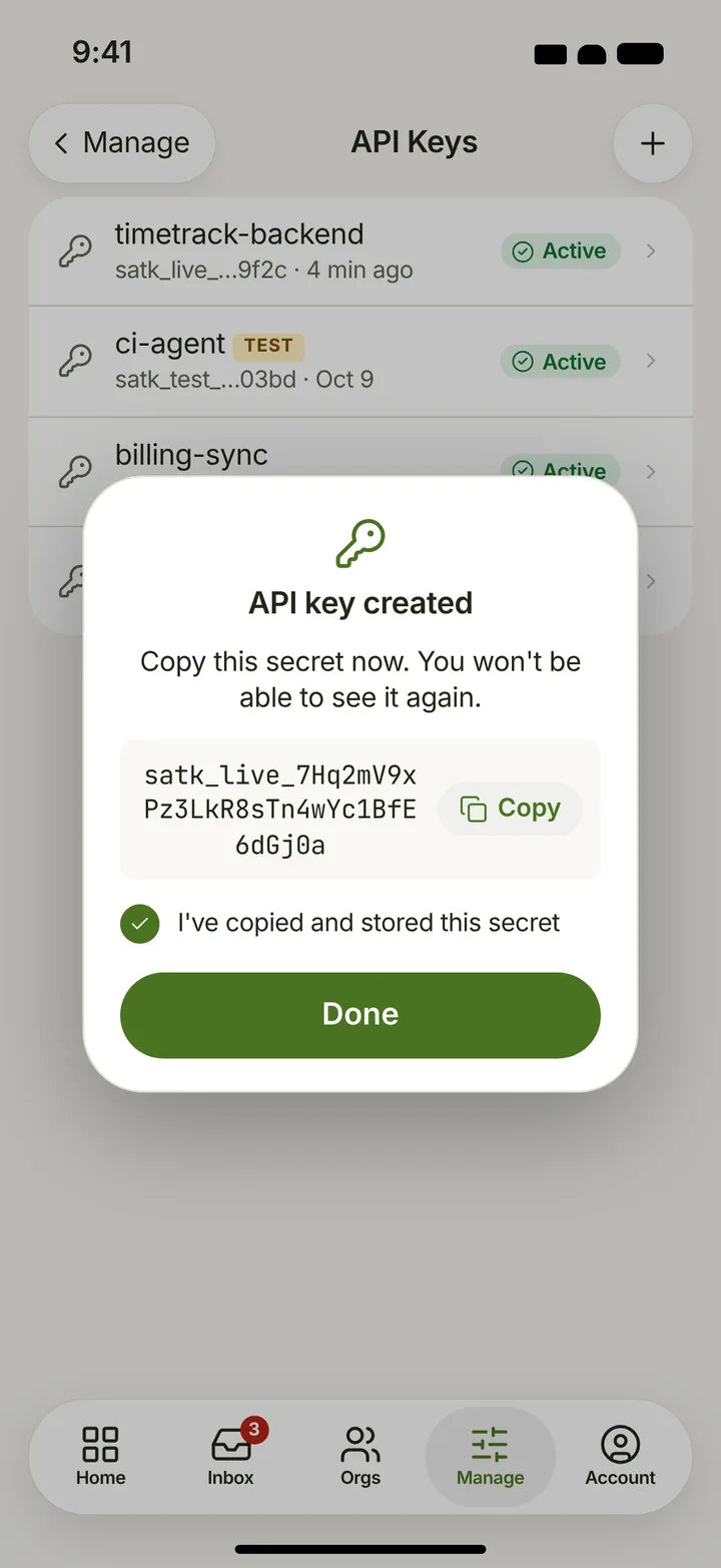 iOS / iPadOS API keys — light theme