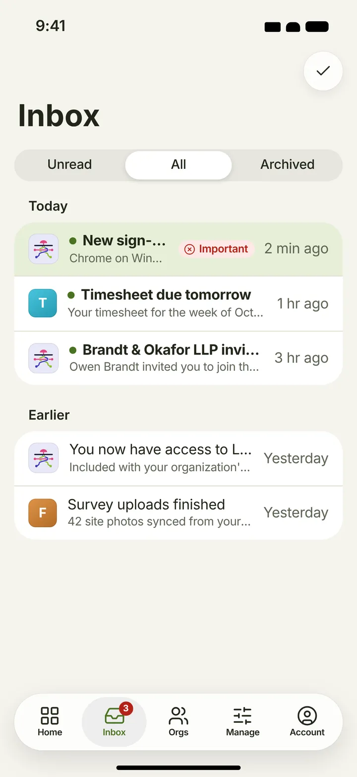 iOS / iPadOS Inbox — light theme