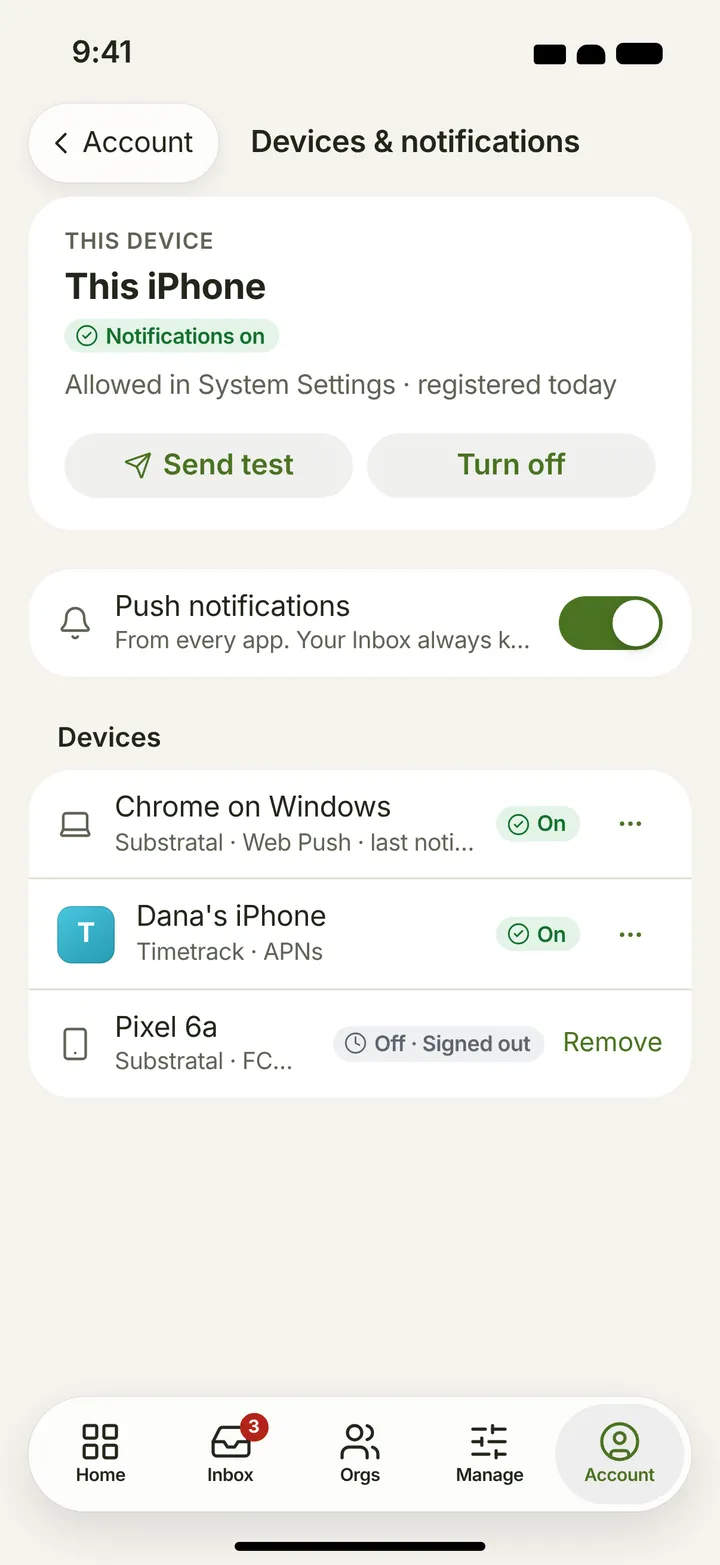 iOS / iPadOS Devices & notifications — light theme