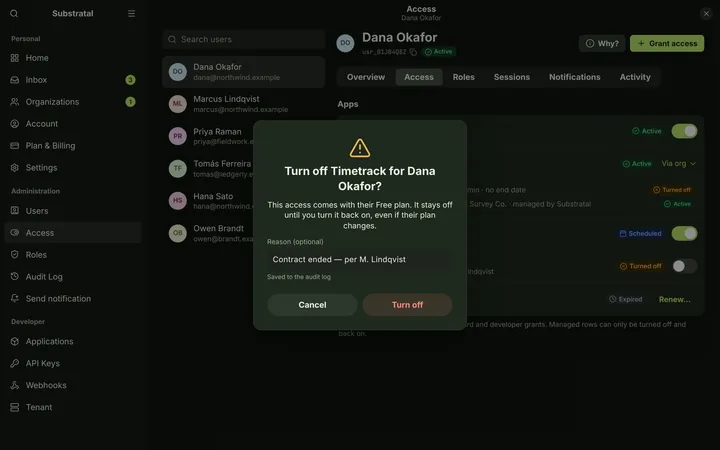 Linux (GNOME) User — Access — dark theme