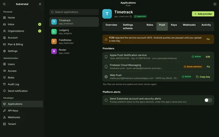Linux (GNOME) Push credentials — dark theme
