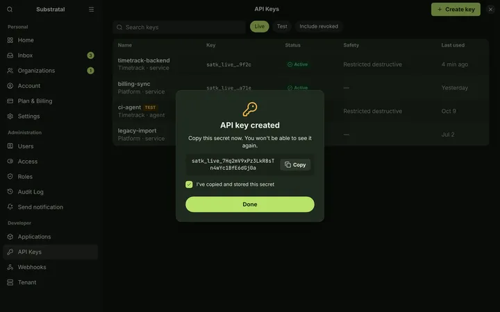Linux (GNOME) API keys — dark theme