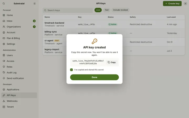 Linux (GNOME) API keys — light theme
