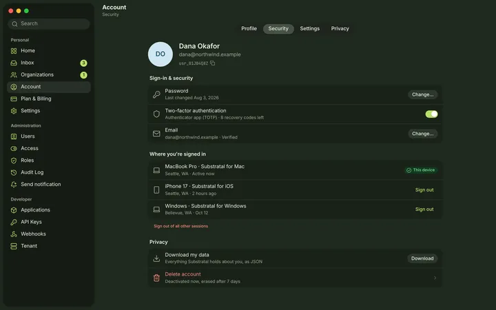 macOS Security — dark theme
