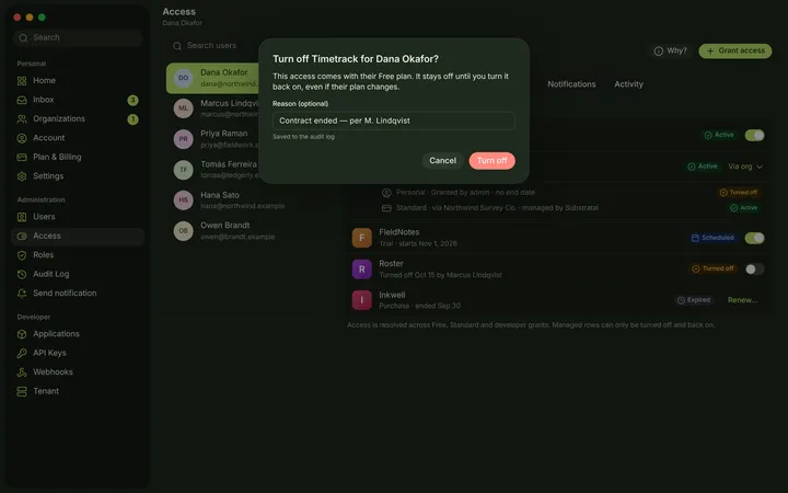 macOS User — Access — dark theme